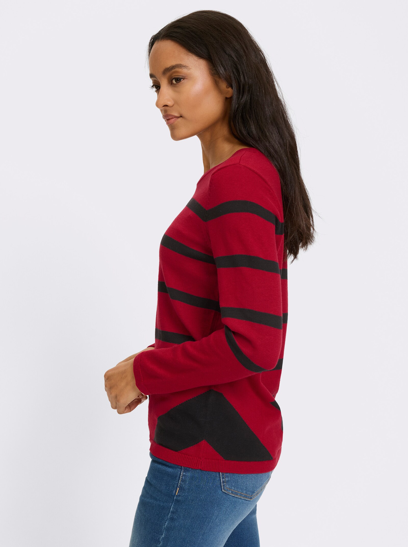 heine Pullover mit Rippenbündchen - rot-schwarz-gemustert