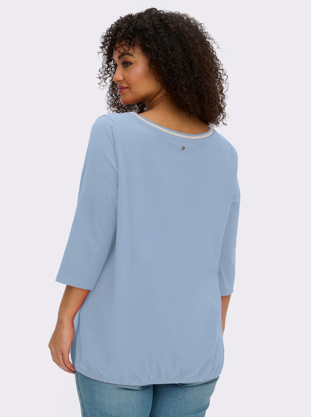 sheego 3/4-Arm-Shirt mit Glitzergarn am Ausschnitt - eisblau