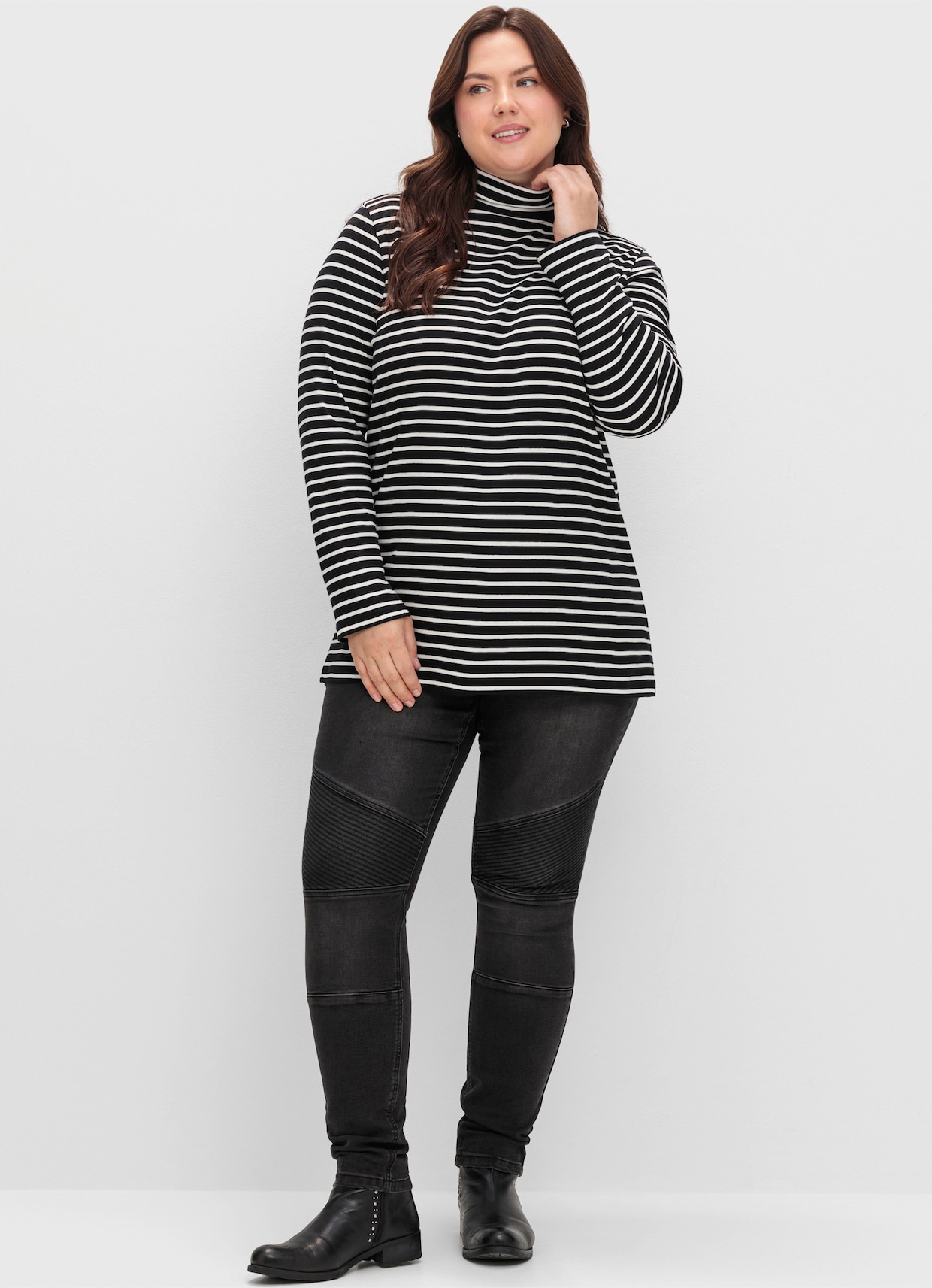 sheego Rollkragenshirt - schwarz-weiß