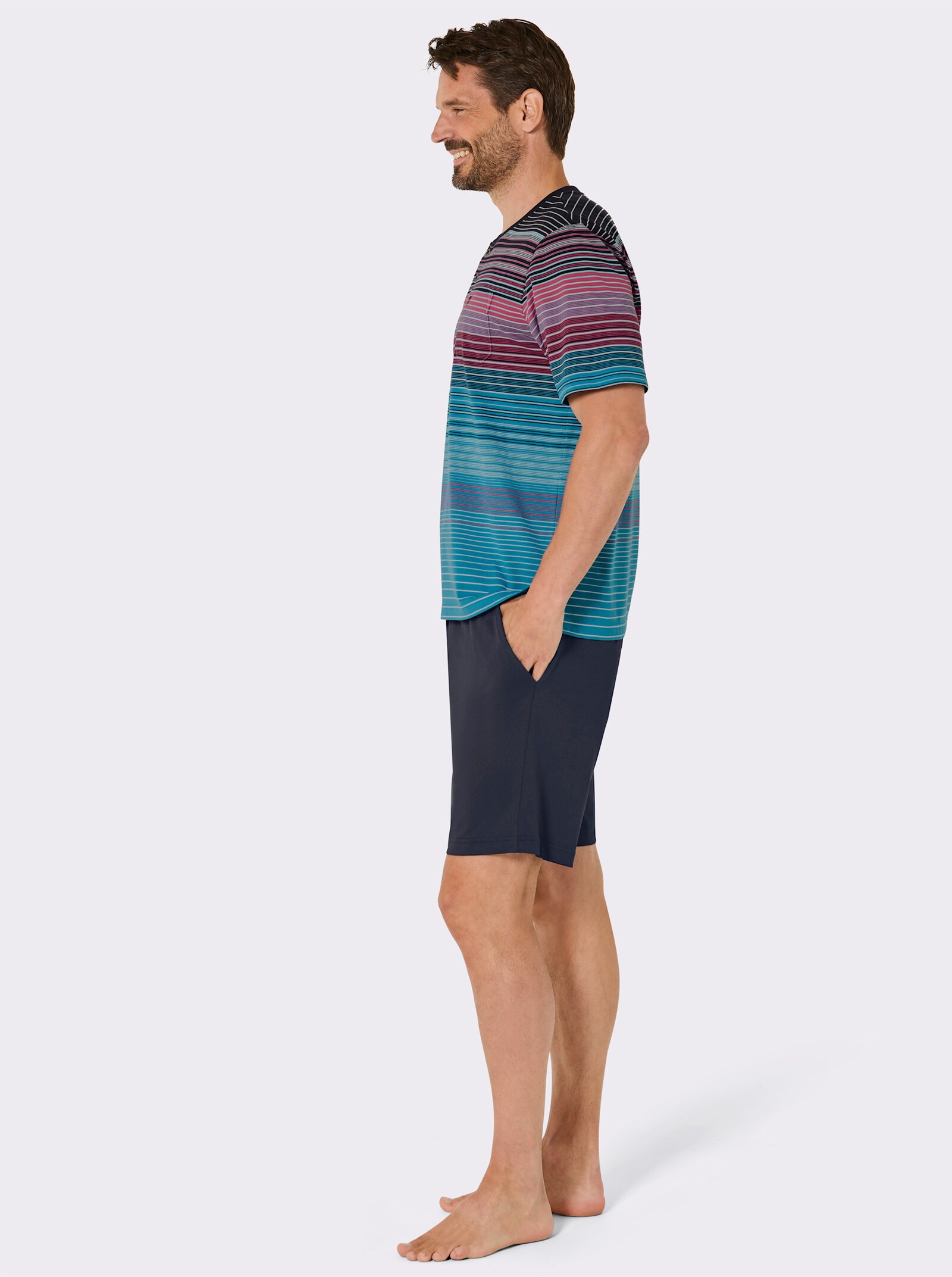Hajo Shorty in Klima-Komfortfaser-Qualität - marine-türkis-gestreift