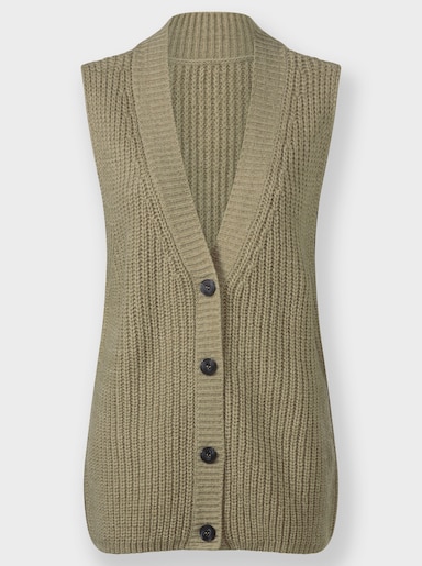 Strickweste mit Knöpfen in Holzoptik - schlamm