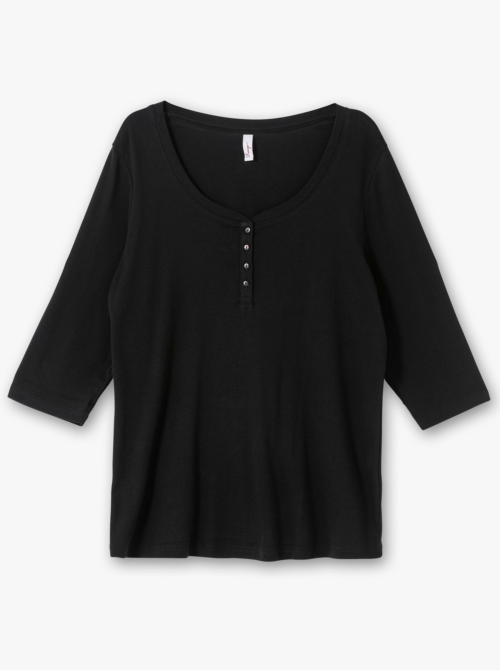 sheego 3/4-Arm-Shirt mit Henleykragen - schwarz
