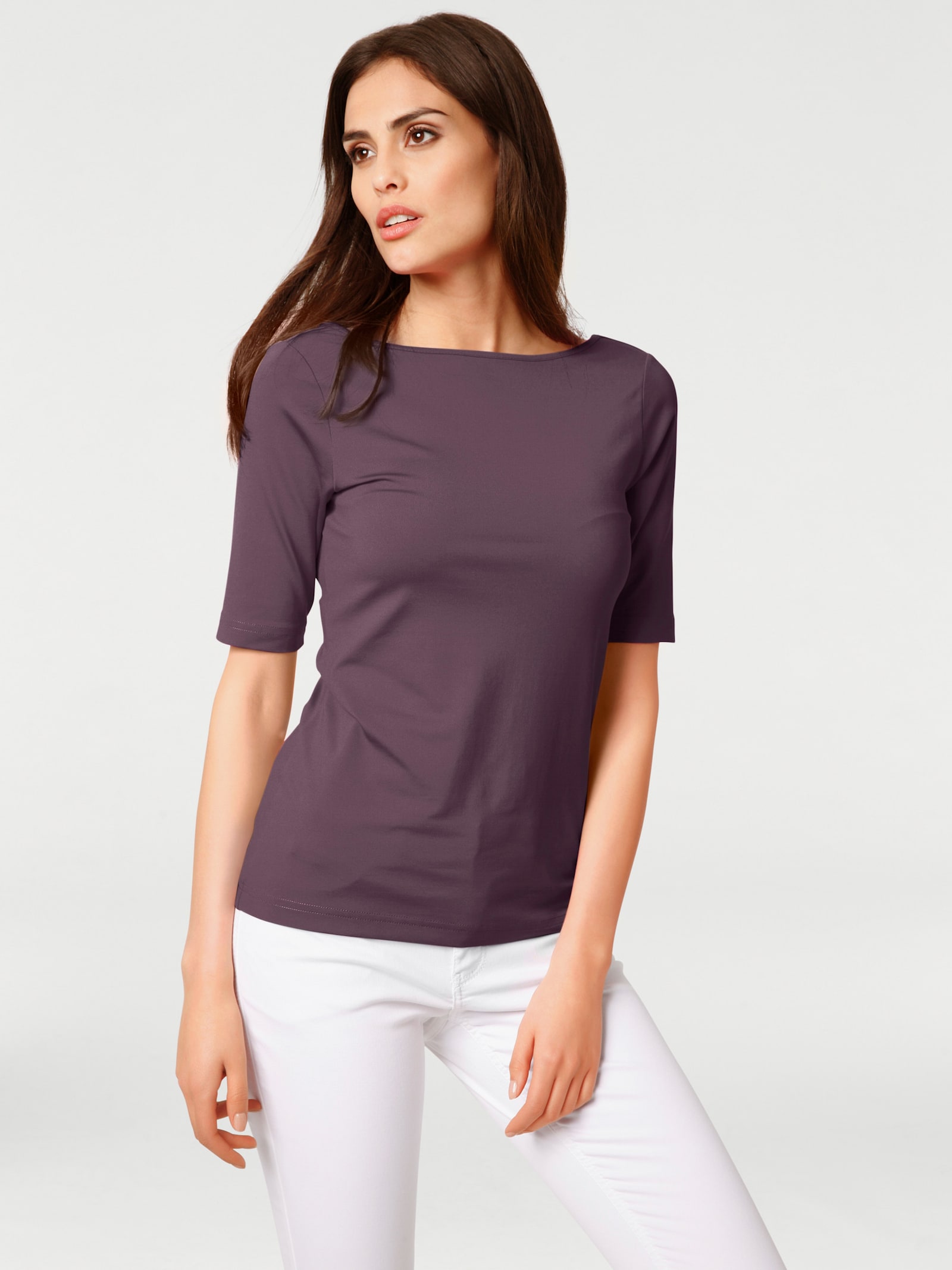 heine Kurzarmshirt mit V-Ausschnitt hinten - pflaume