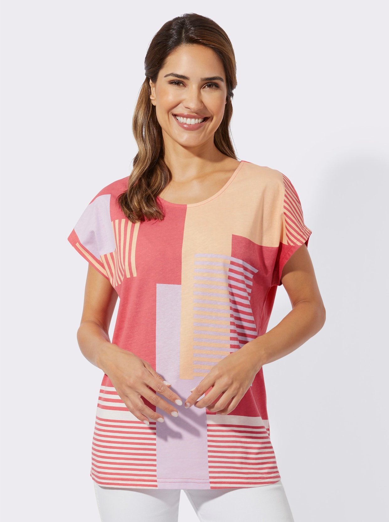 Rundhalsshirt - grapefruit-flieder-bedruckt