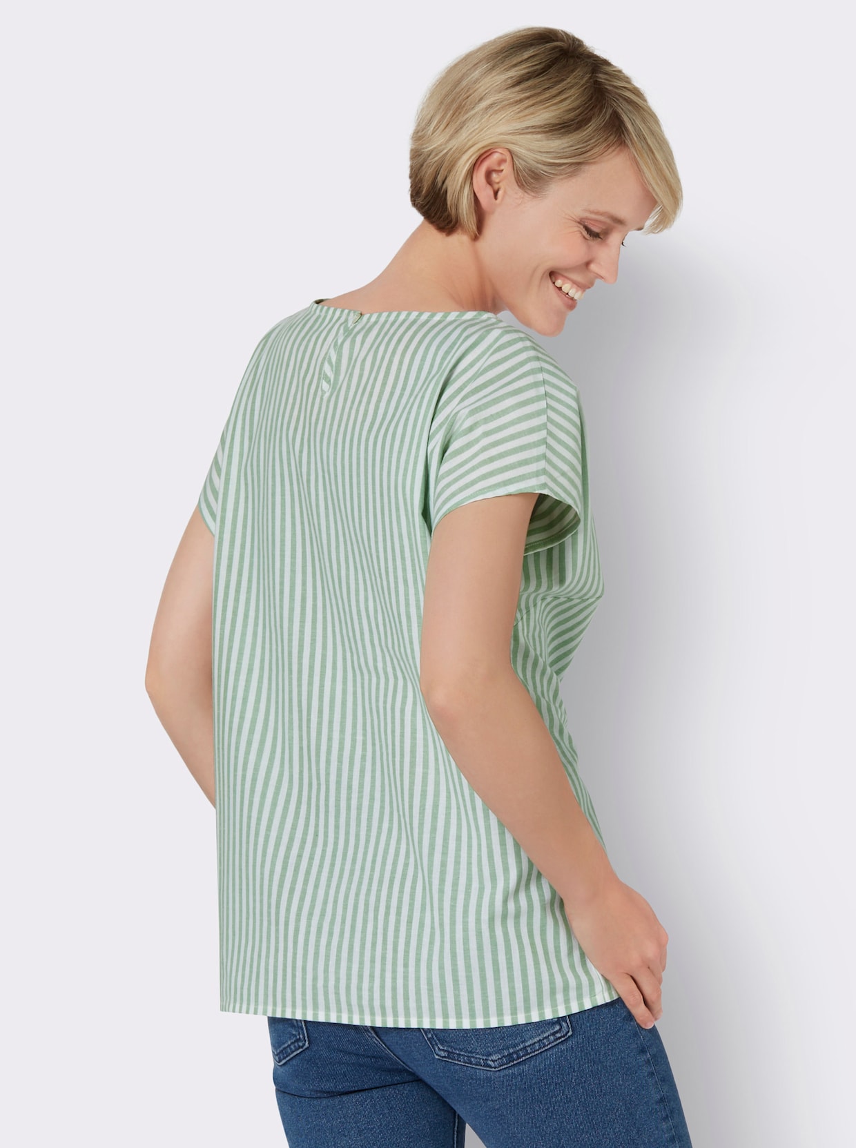 Katoenen blouse - eucalyptus gestreept