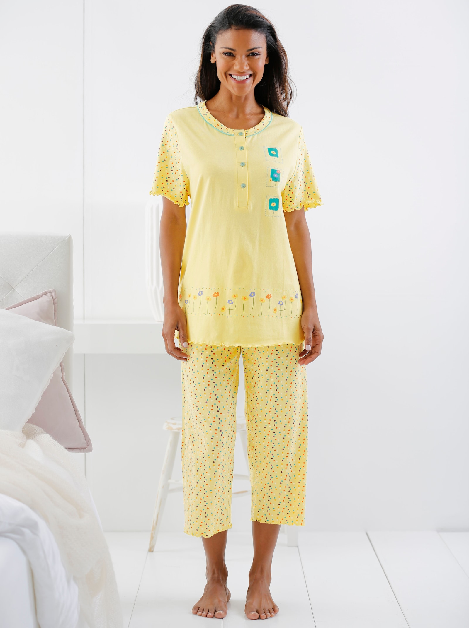 Comtessa Schlafanzüge mit gewellten Abschlüssen - apricot + gelb