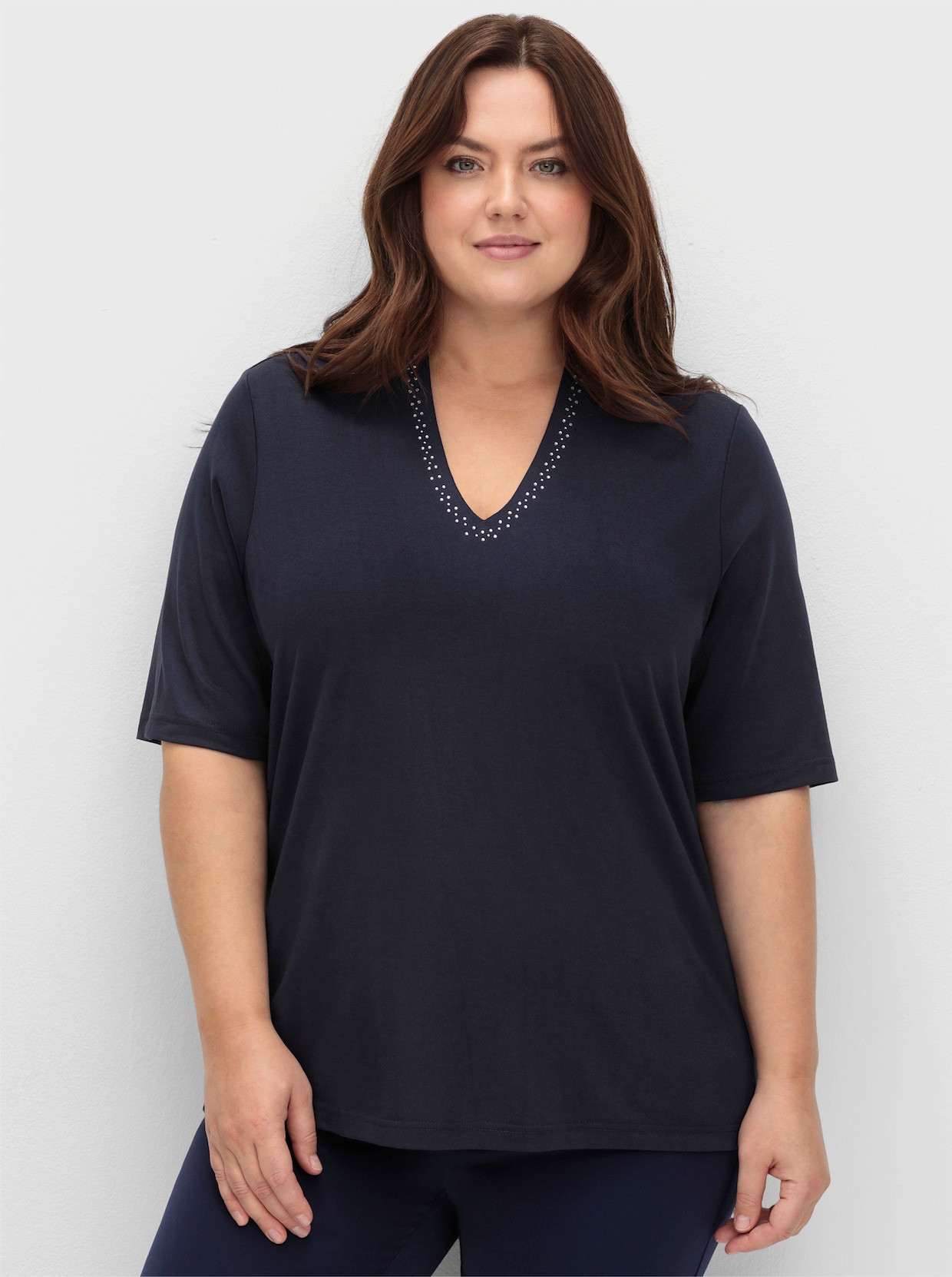 sheego V-Shirt - tiefblau