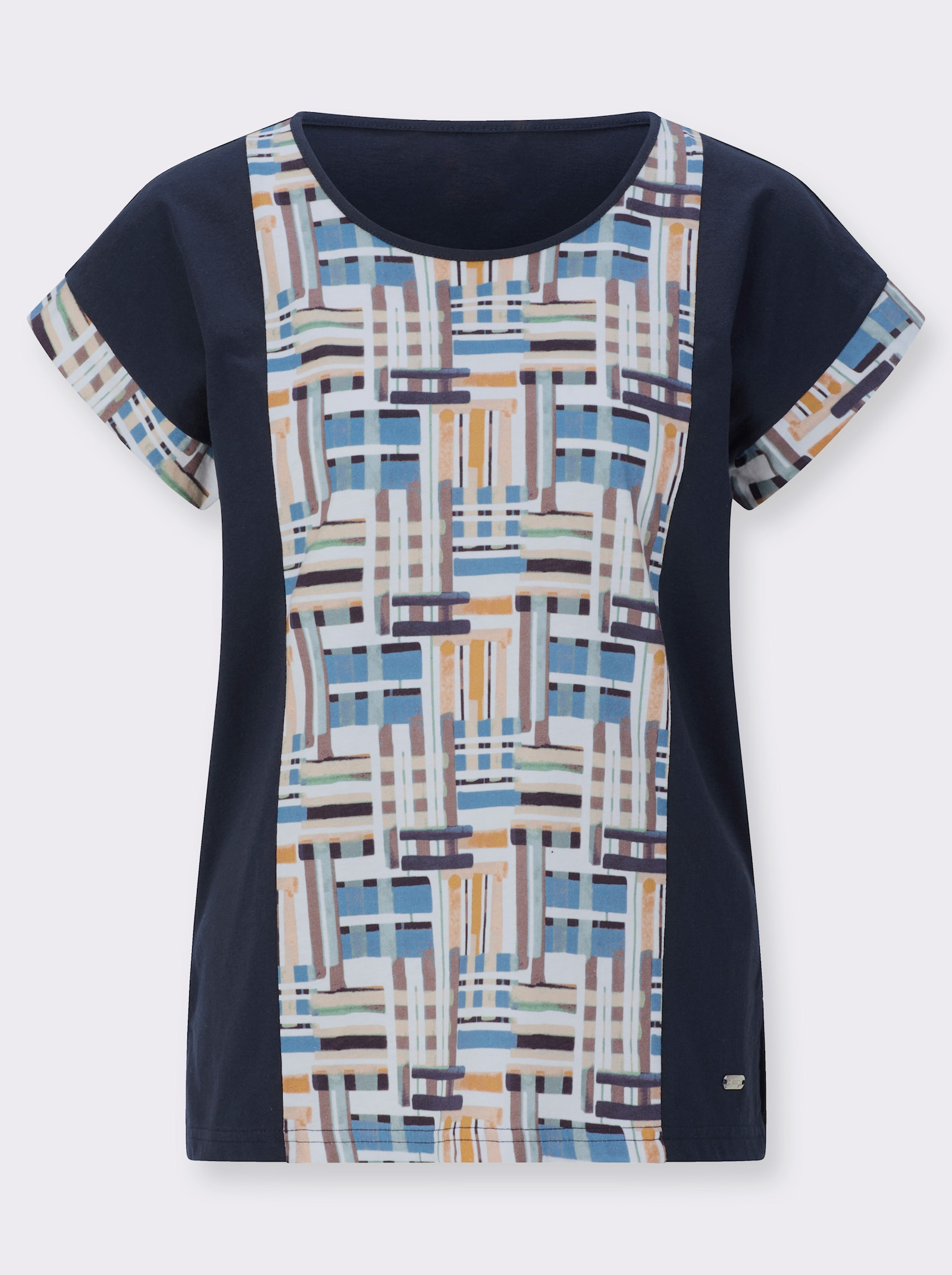 Rundhalsshirt mit platziertem Druck - marine-ocker-bedruckt