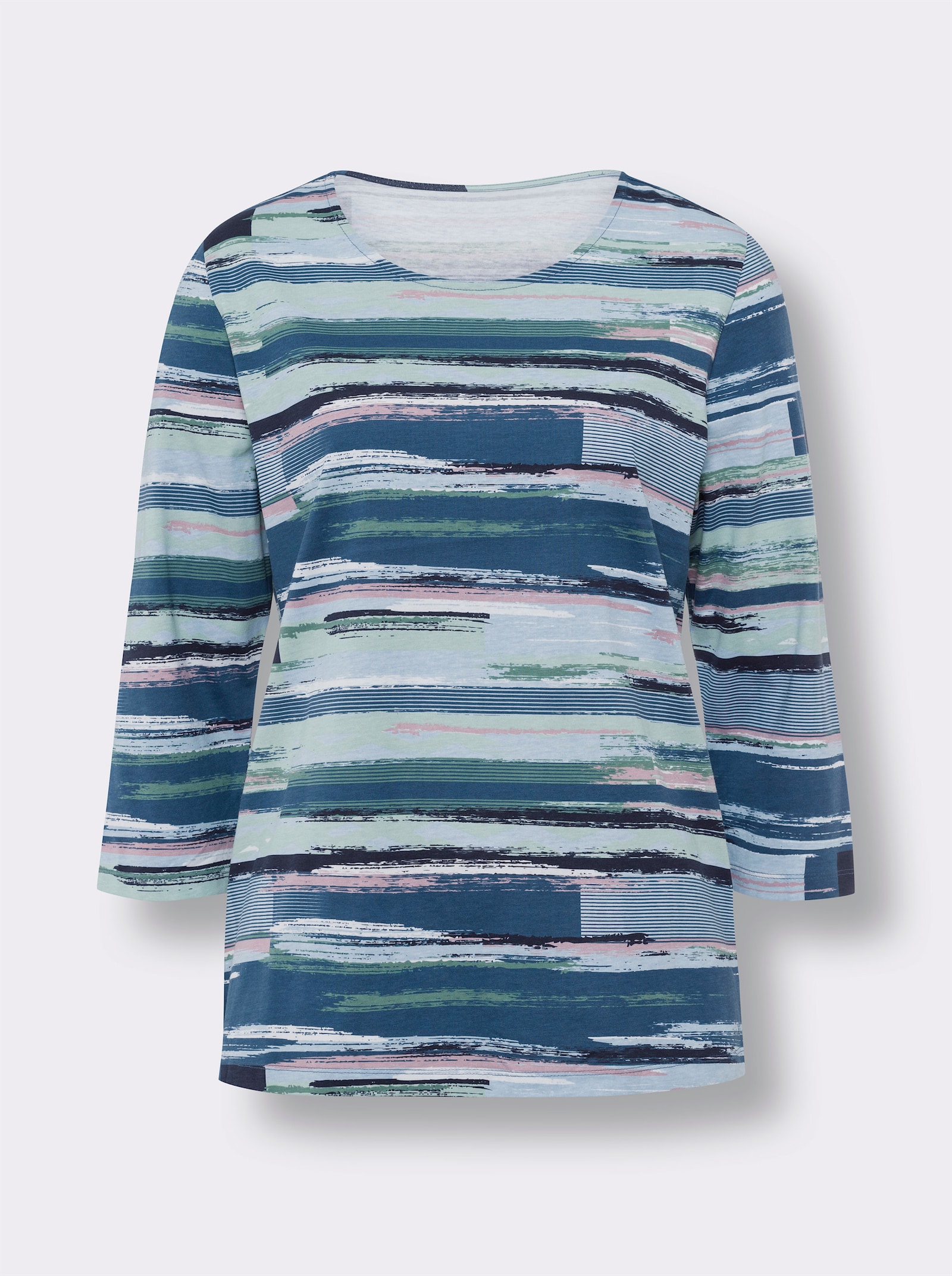 3/4-Arm-Shirt im Streifendessin - jeansblau-kalkmint-bedruckt