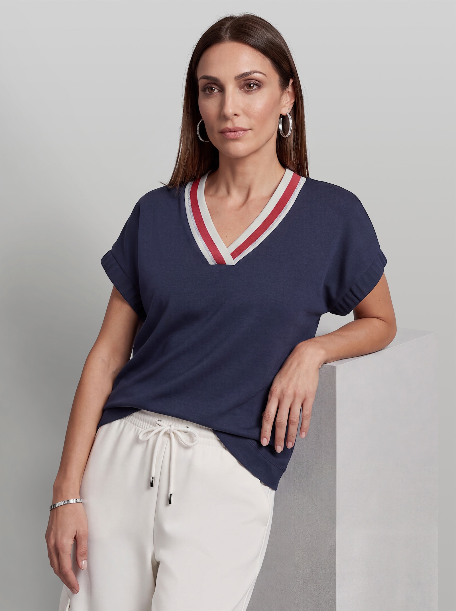 heine Sweatshirt mit Glitzer-Streifen - marine-rot