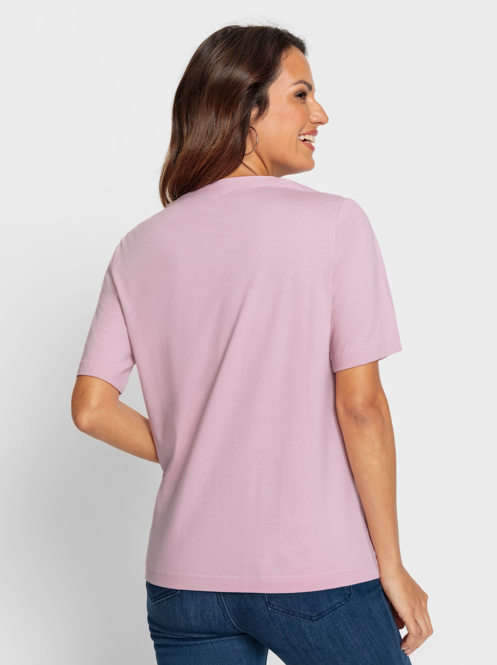 Kurzarmshirt mit Madeira-Spitze - rosé