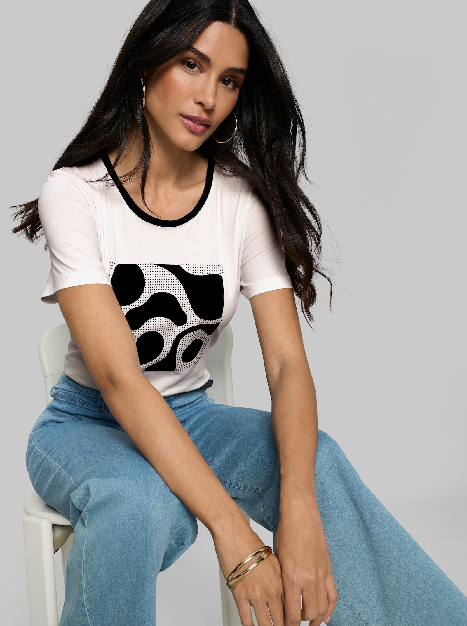 heine Kurzarmshirt mit Glitzersteinchen - ecru