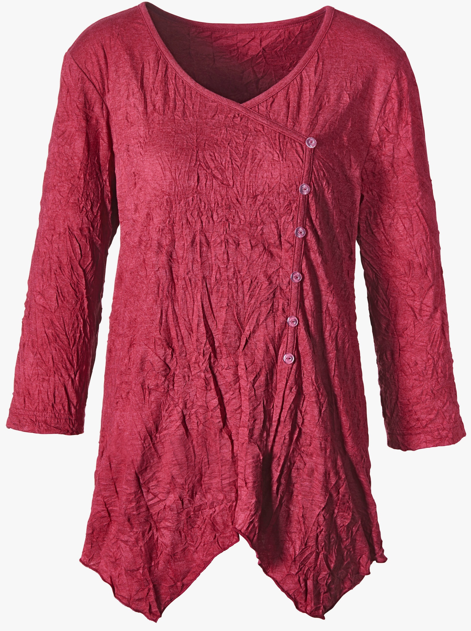 Tričko s 3/4 rukávem z mačkaného materiálu, není nutné žehlit - červená-melír