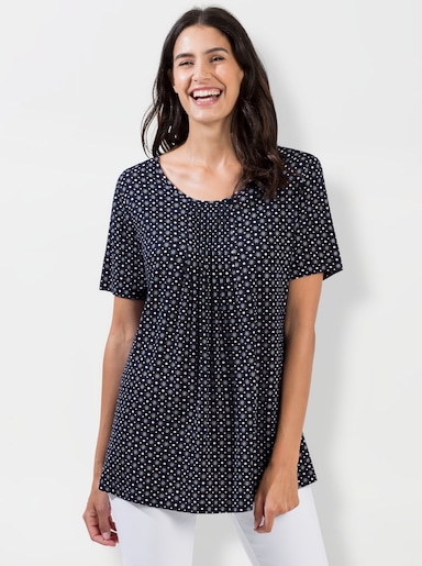 Longshirt in A-Form - marine-hellrosé-bedruckt