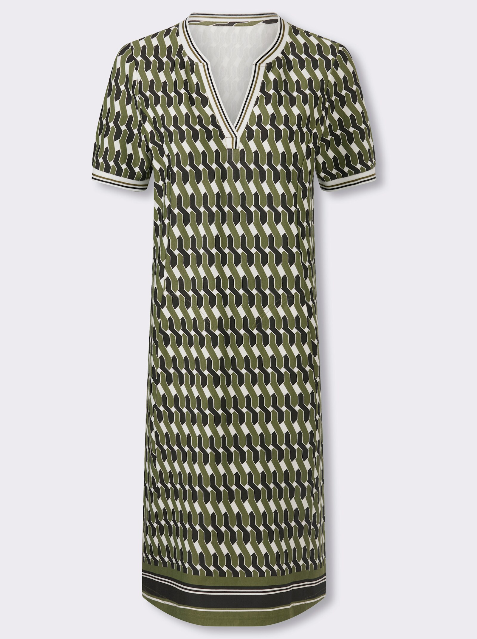 Sweatkleid mit Bordüren-Druck - oliv-schilf-bedruckt