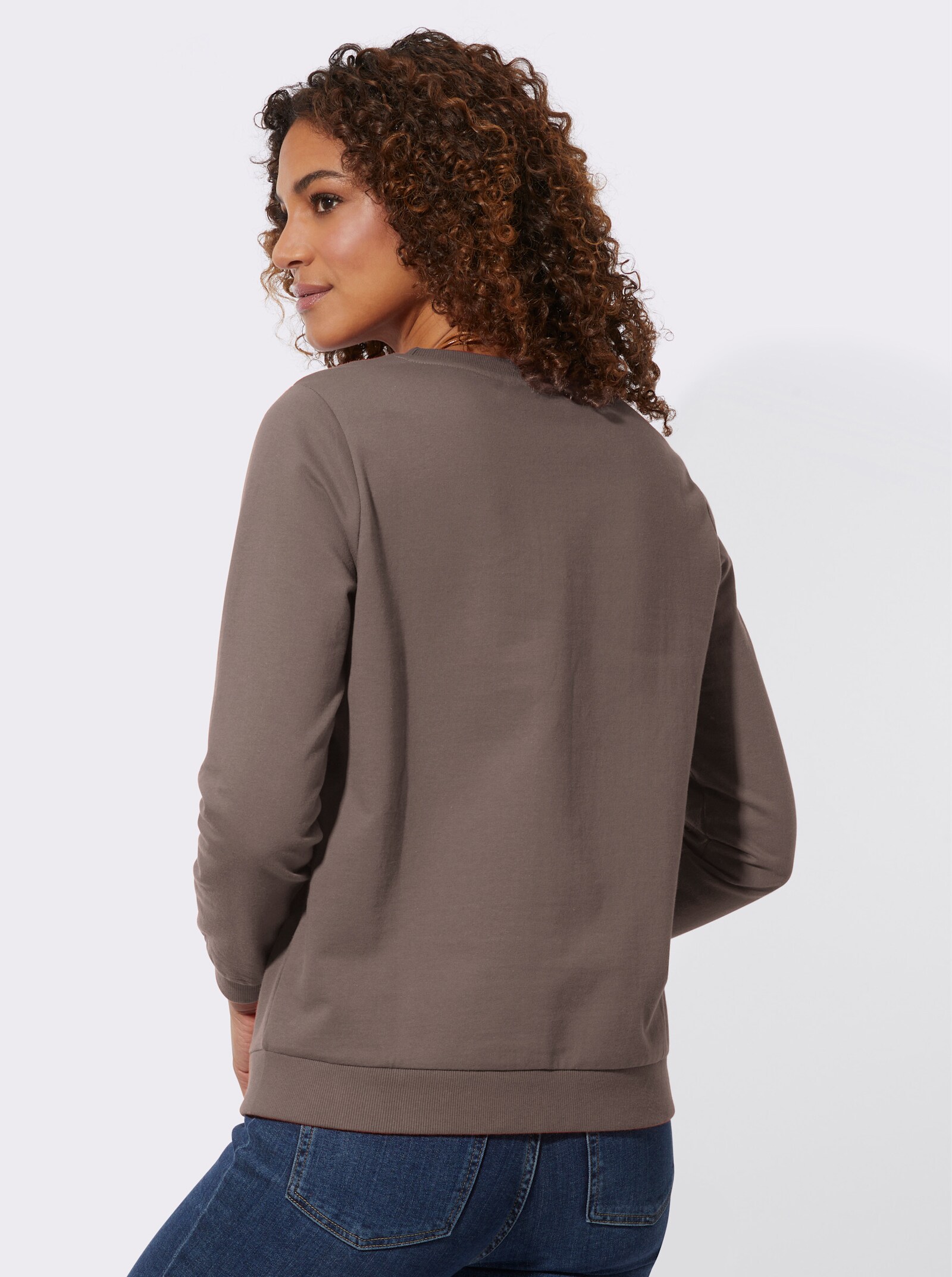 Sweatshirt mit Rippbündchen - dunkeltaupe