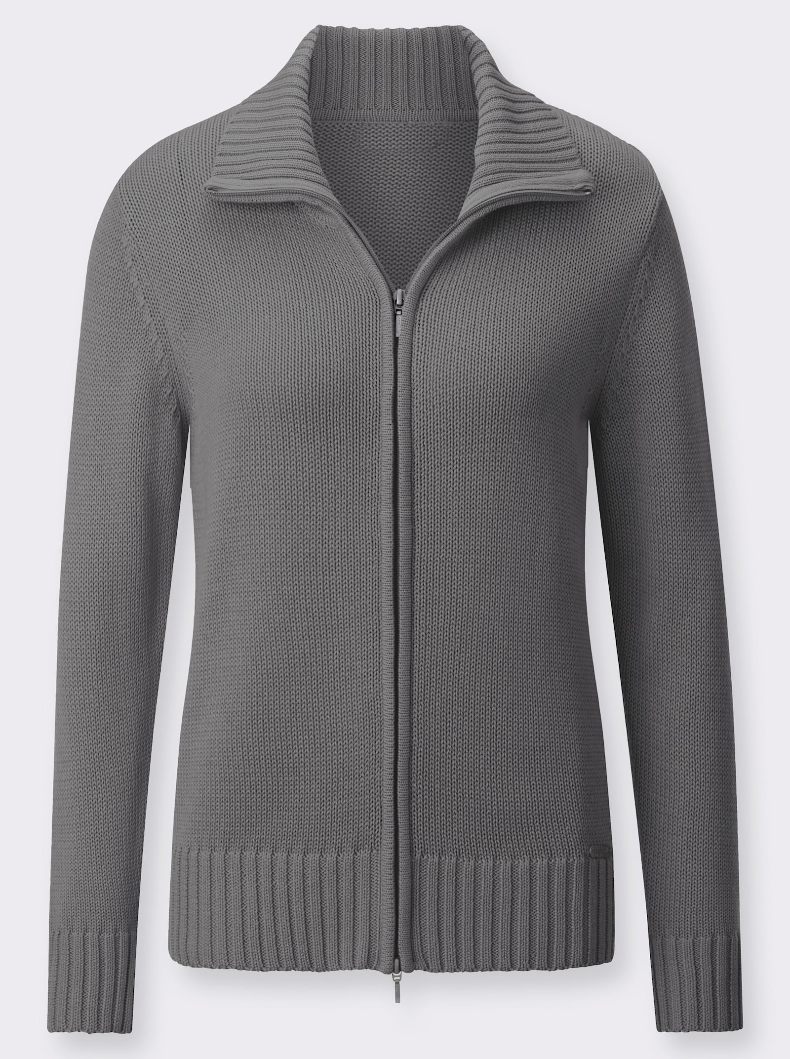 Strickjacke mit 2-Wege-Reißverschluss - grau-meliert