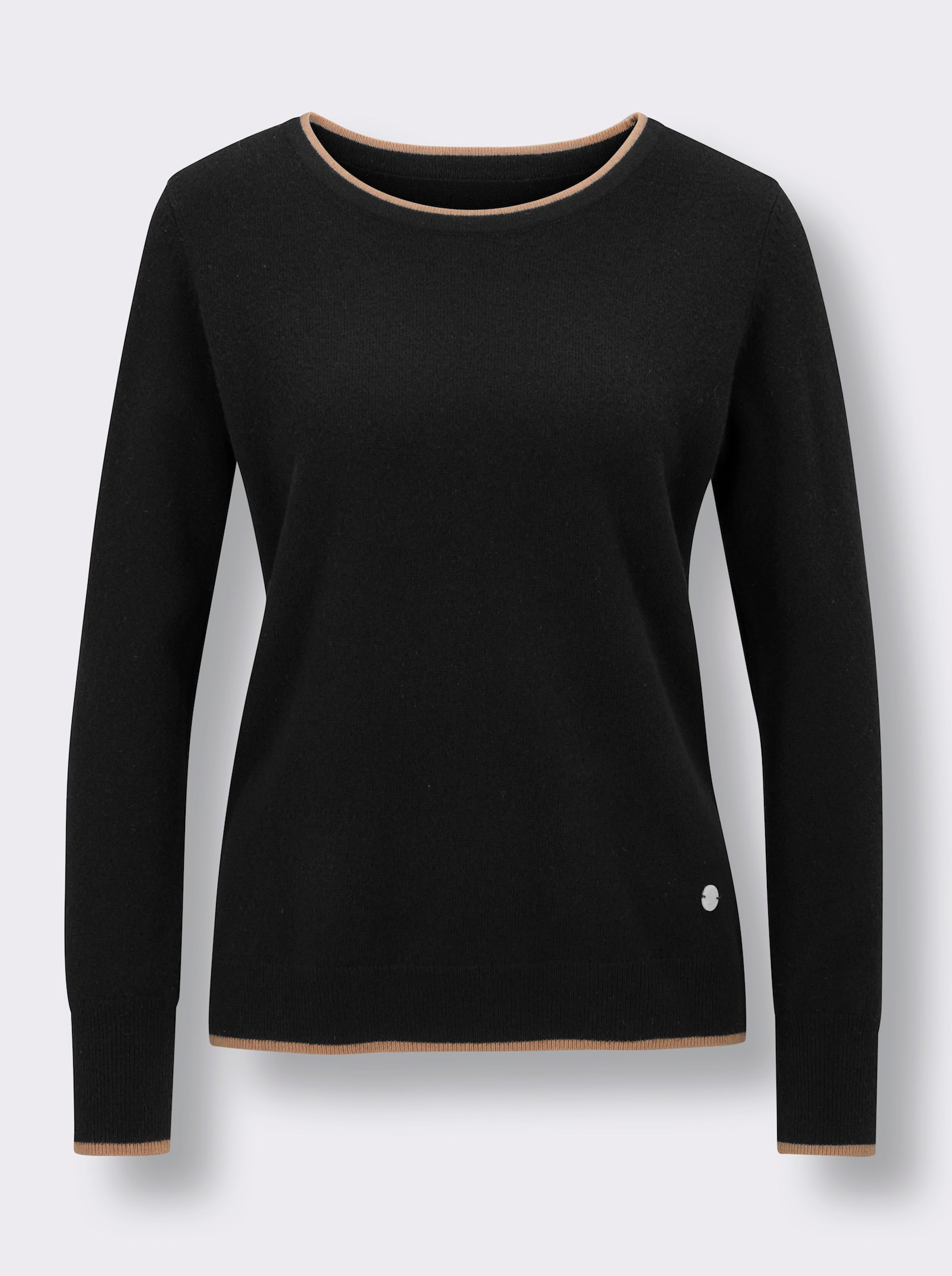 CREATION L PREMIUM Wollpullover mit Kontrastkanten - schwarz-camel