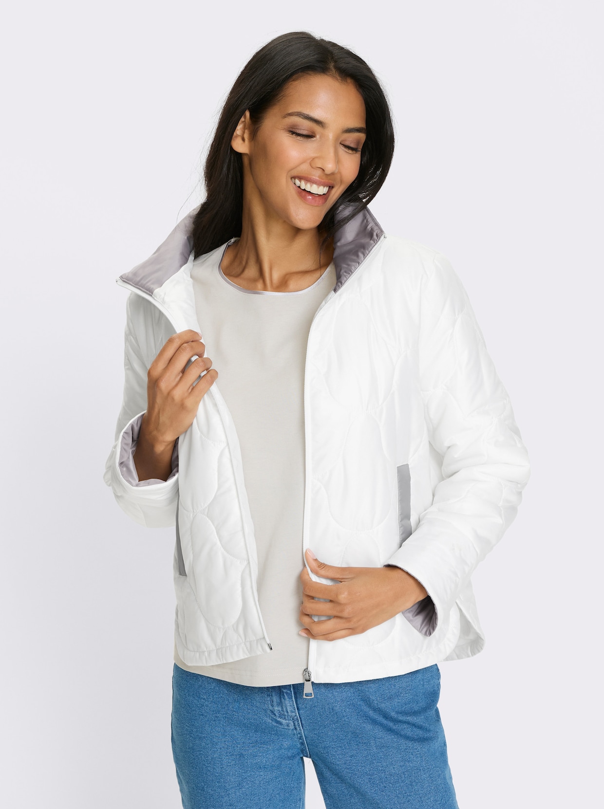 Steppjacke - weiß-steingrau