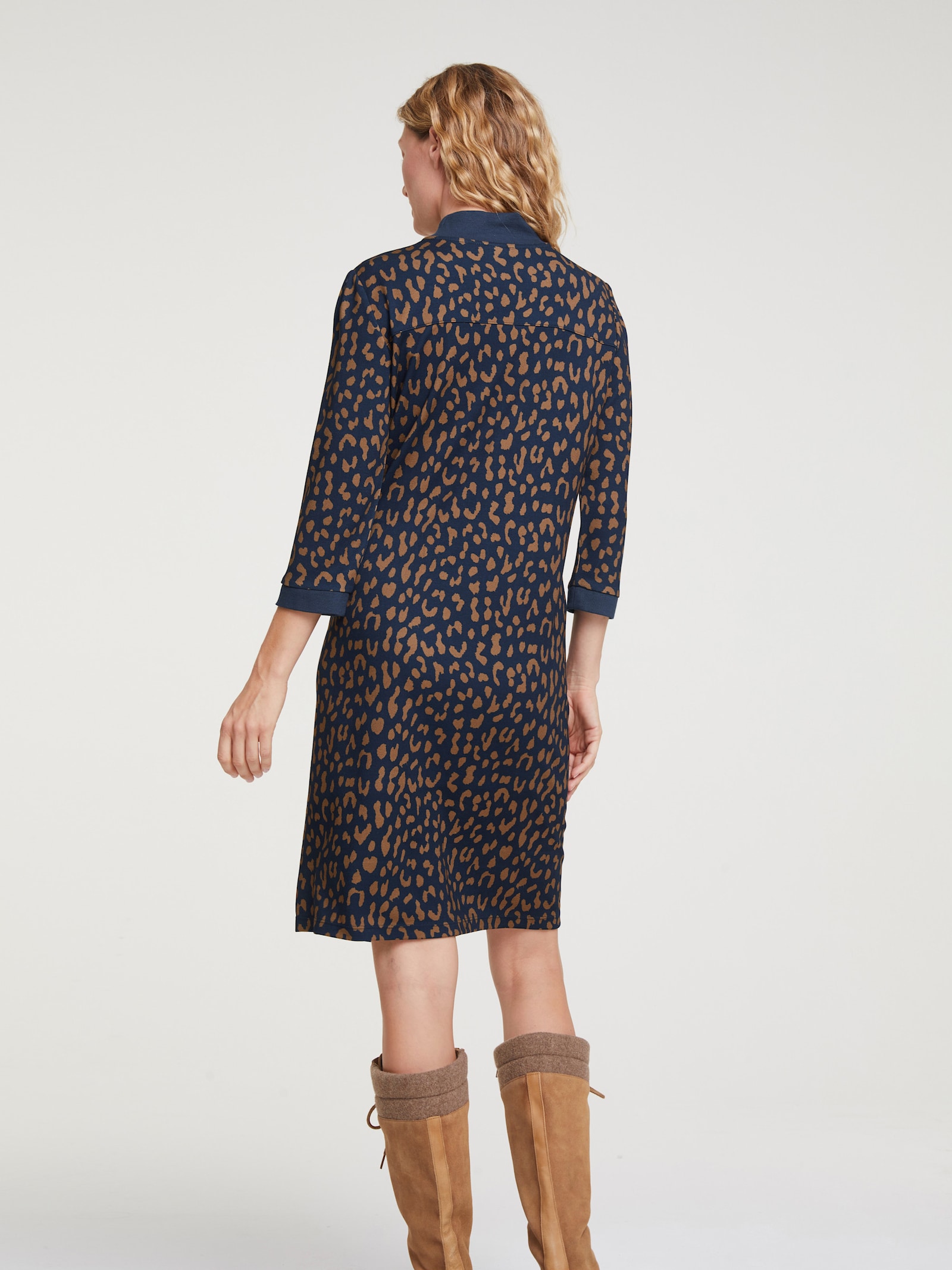 heine Jurk met print en opstaande kraag - marine