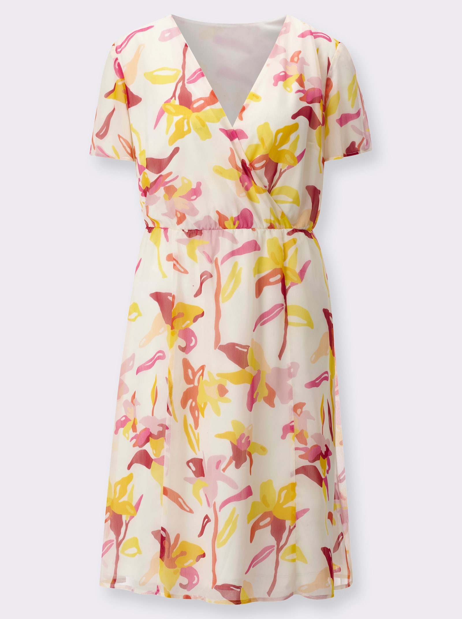 Wickelkleid mit Raffungen - champagner-apricot-bedruckt