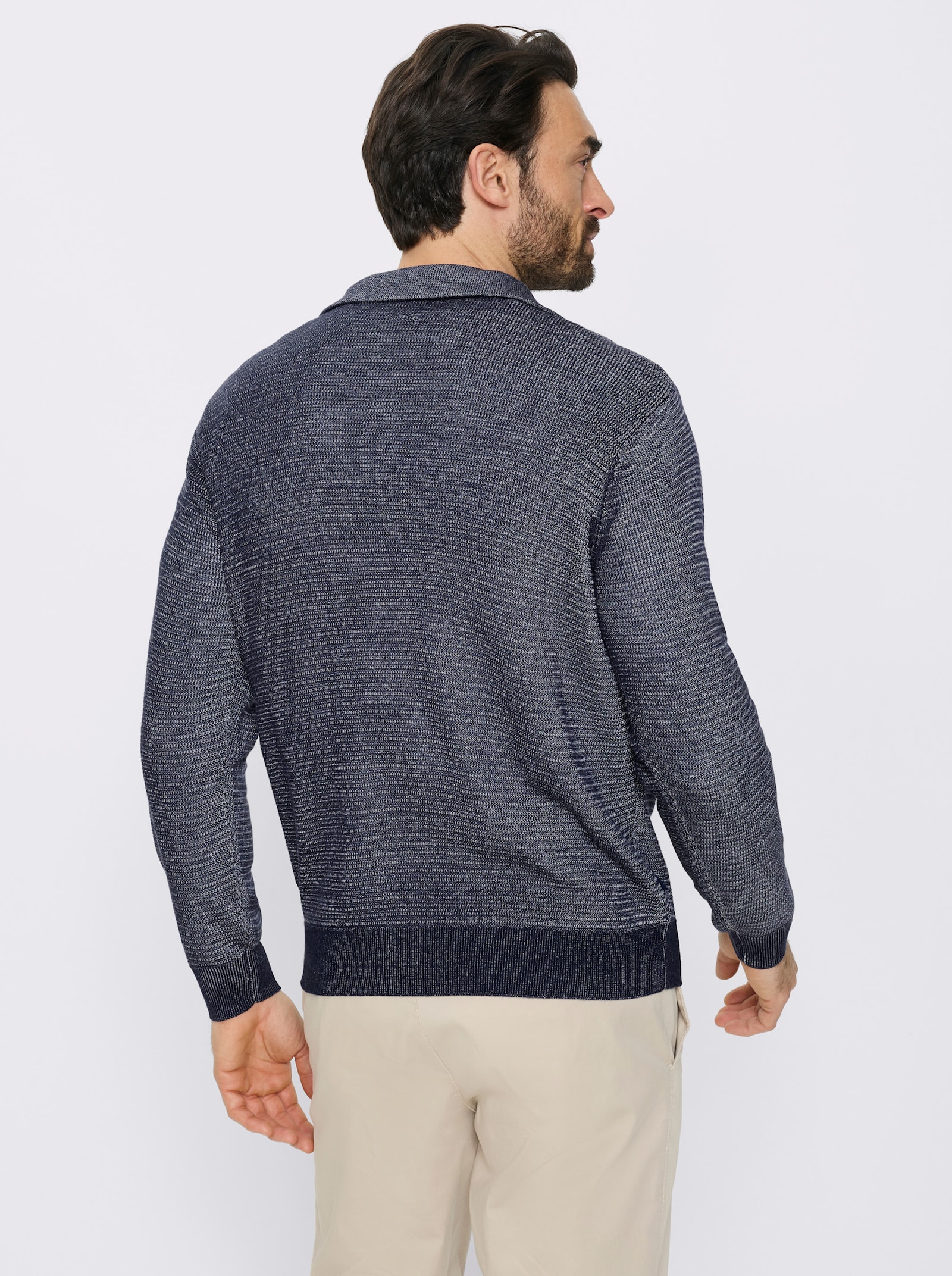 Marco Donati Langarm-Pullover mit Kontrast-Elementen - marine-ecru-meliert