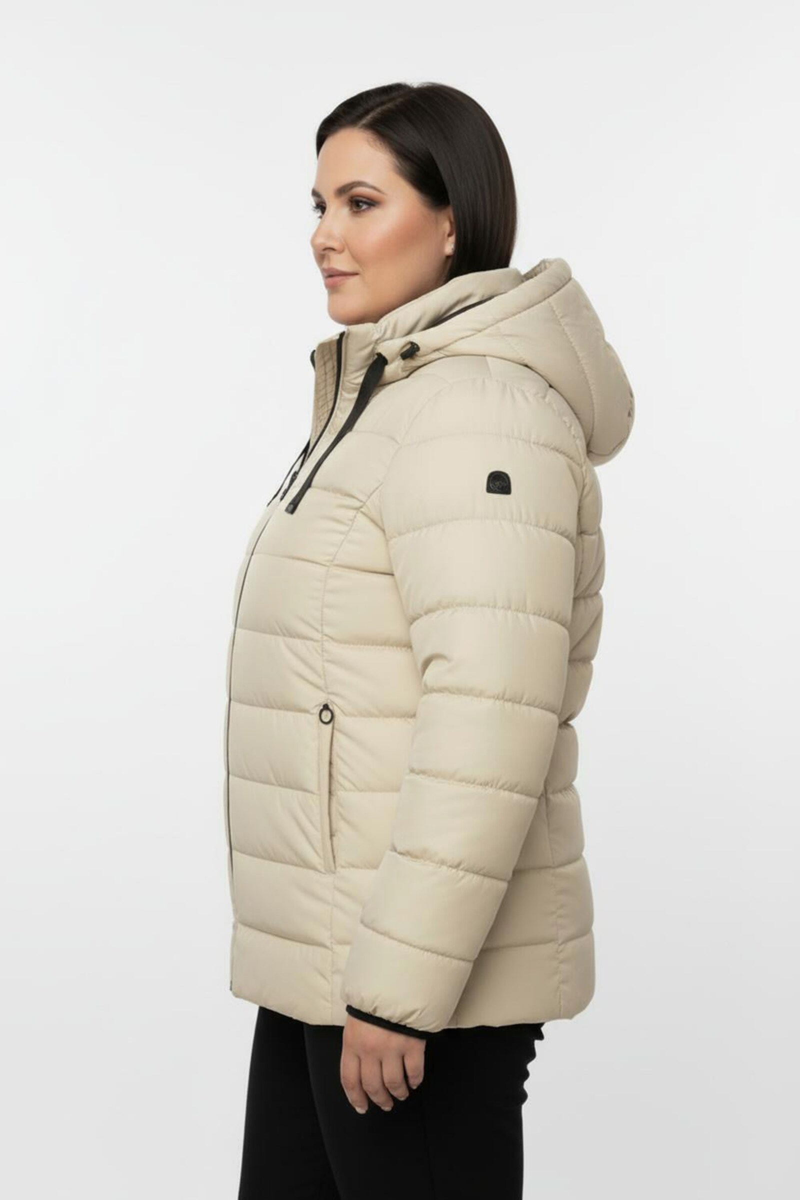 Steppjacke mit elastischer Kontrast-Paspelierung - sand