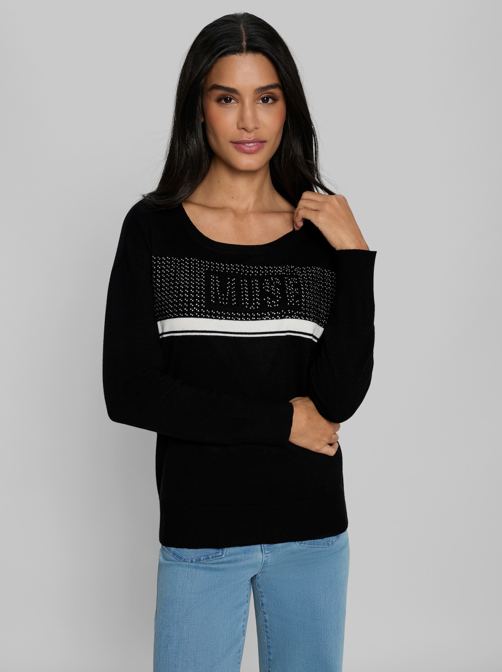 heine Langarm-Pullover mit Schriftzug - schwarz