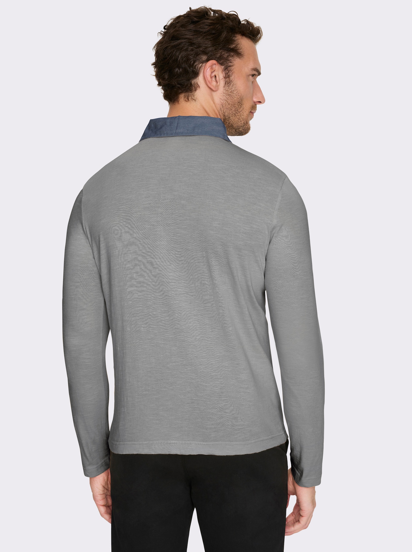 Marco Donati Langarmshirt mit Details in Denim-Optik - grau-meliert