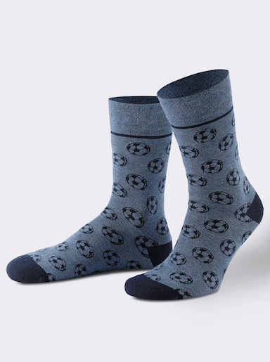 wäschepur men Pánske ponožky - 2x džínsová modrá-námornícka modrá vzorovaná + 2x džínsová modrá-kiwi