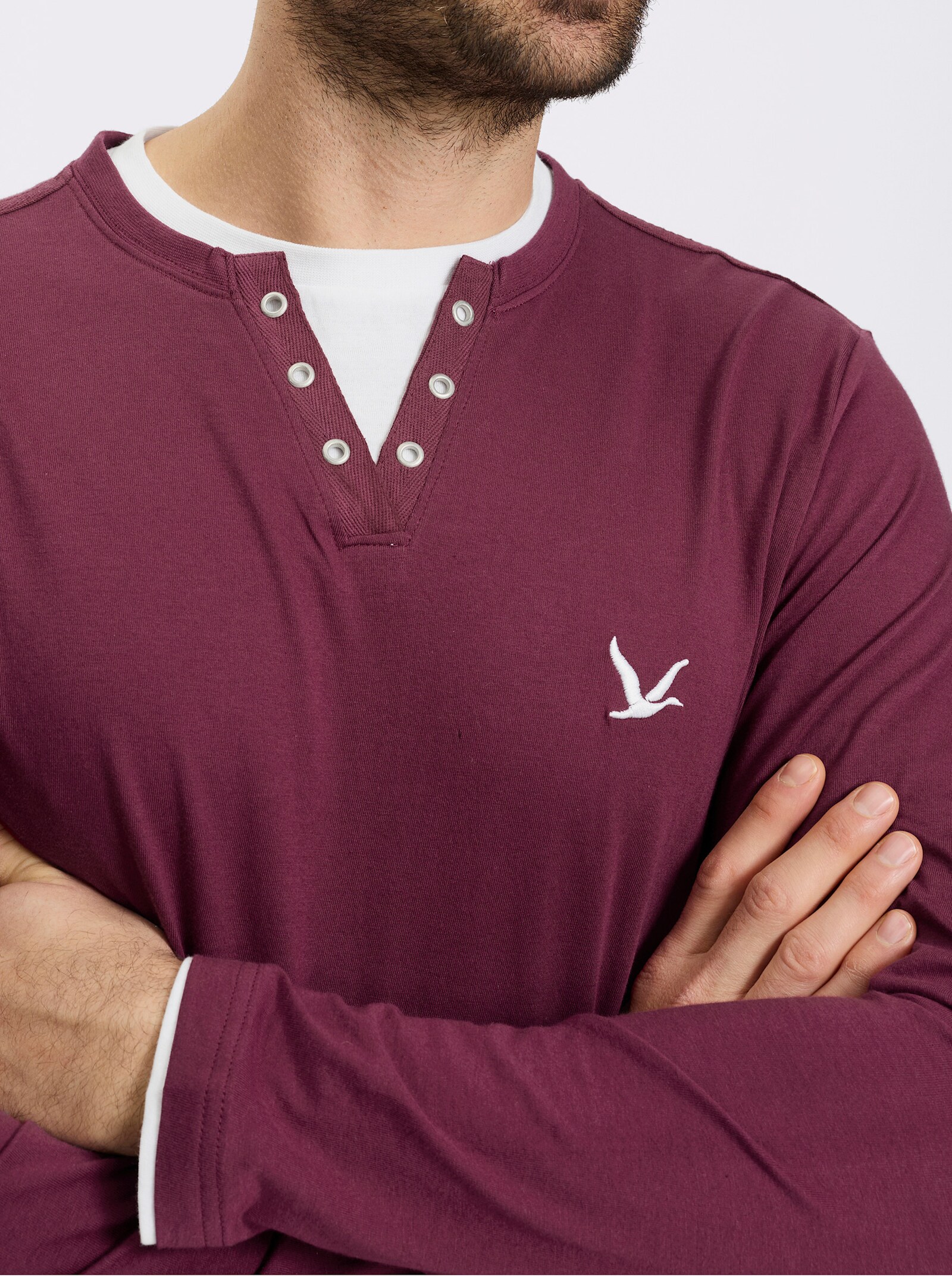 Catamaran Langarmshirt im Doppelpack - grau-meliert + bordeaux