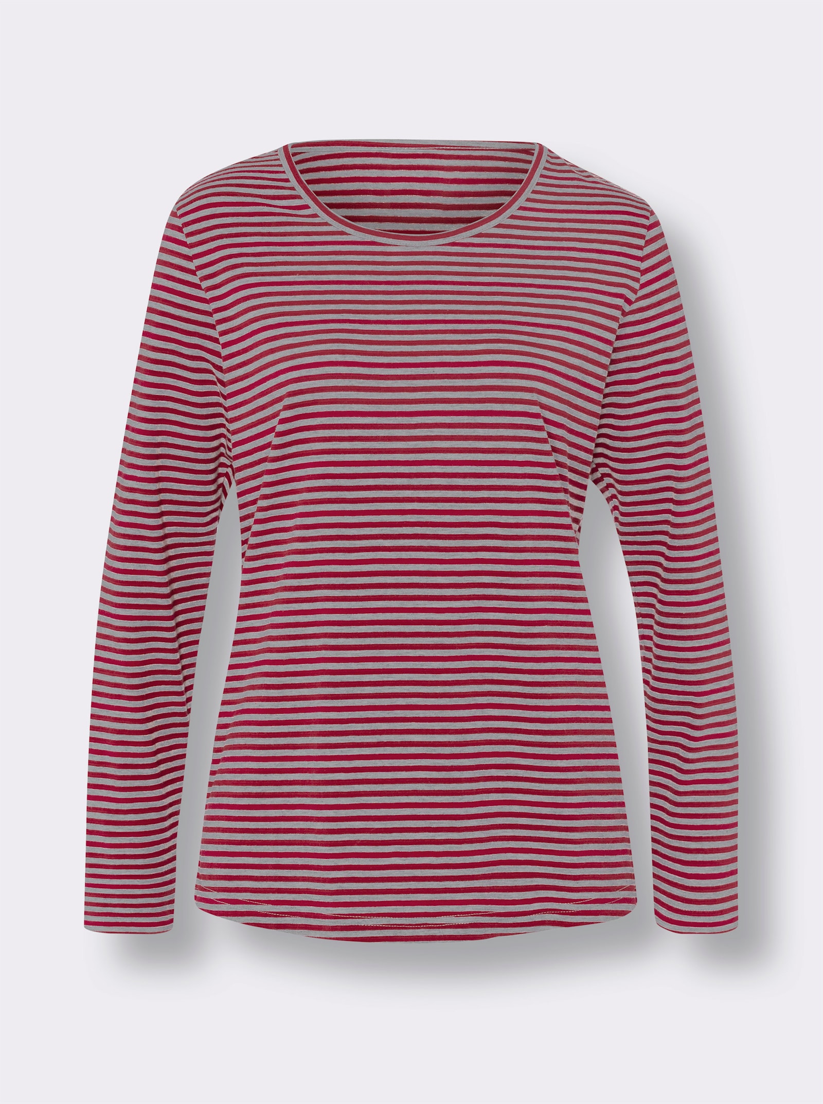 Shirt met lange mouwen en in het garen geverfde strepen - kers/steengrijs gestreept