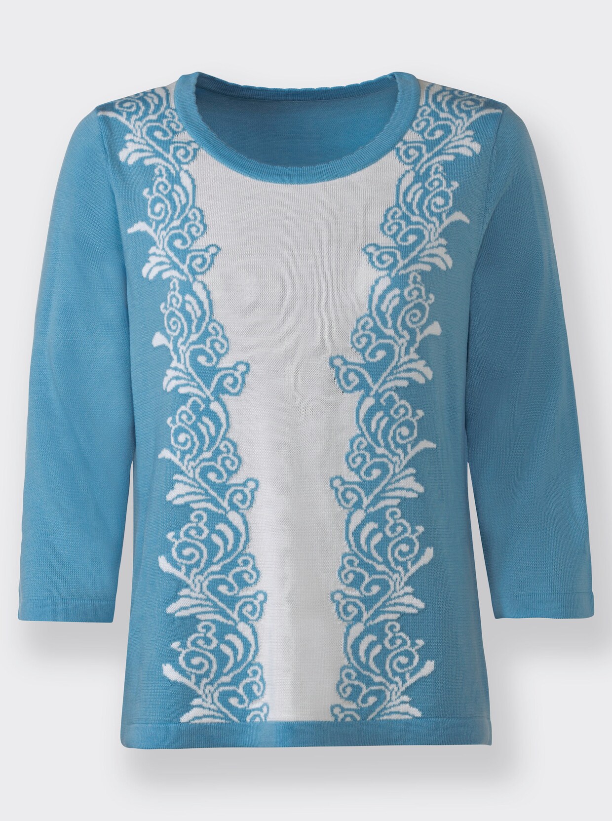 Rundhalspullover - aqua-ecru-gemustert
