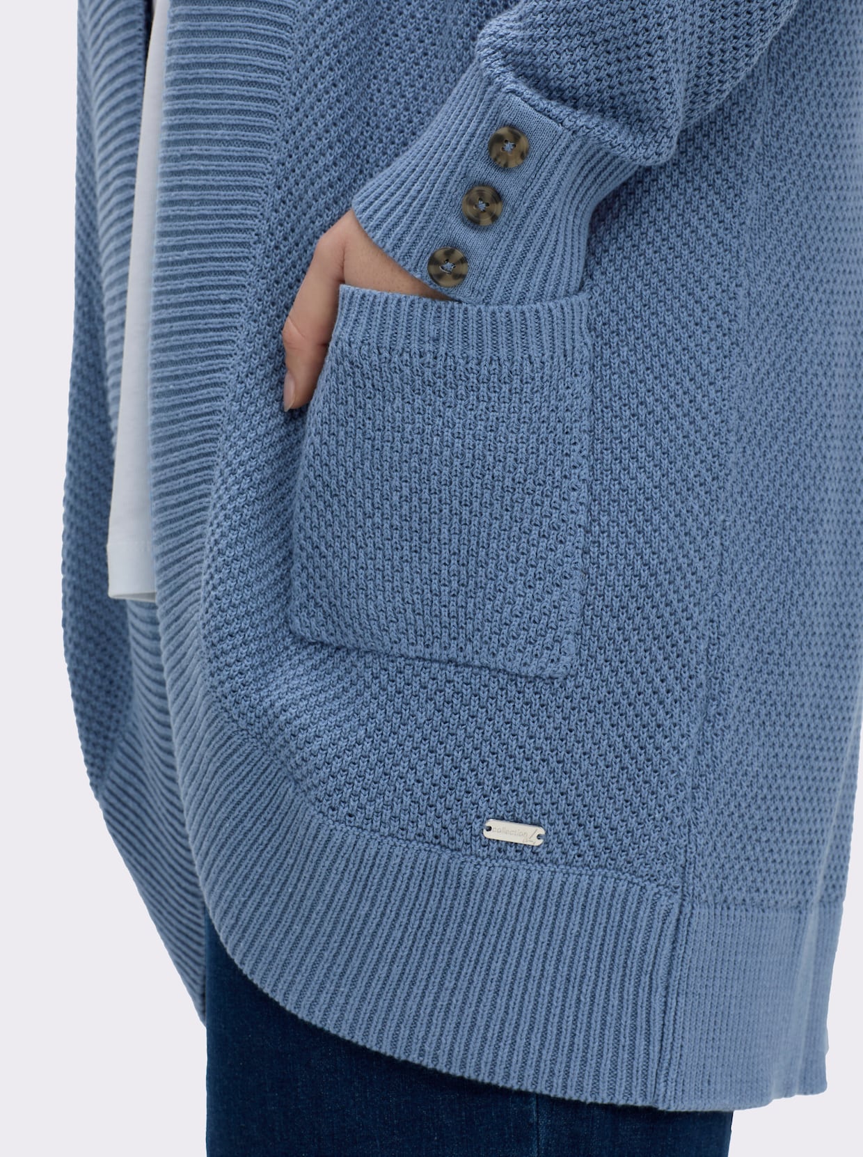 Longstrickjacke - mittelblau