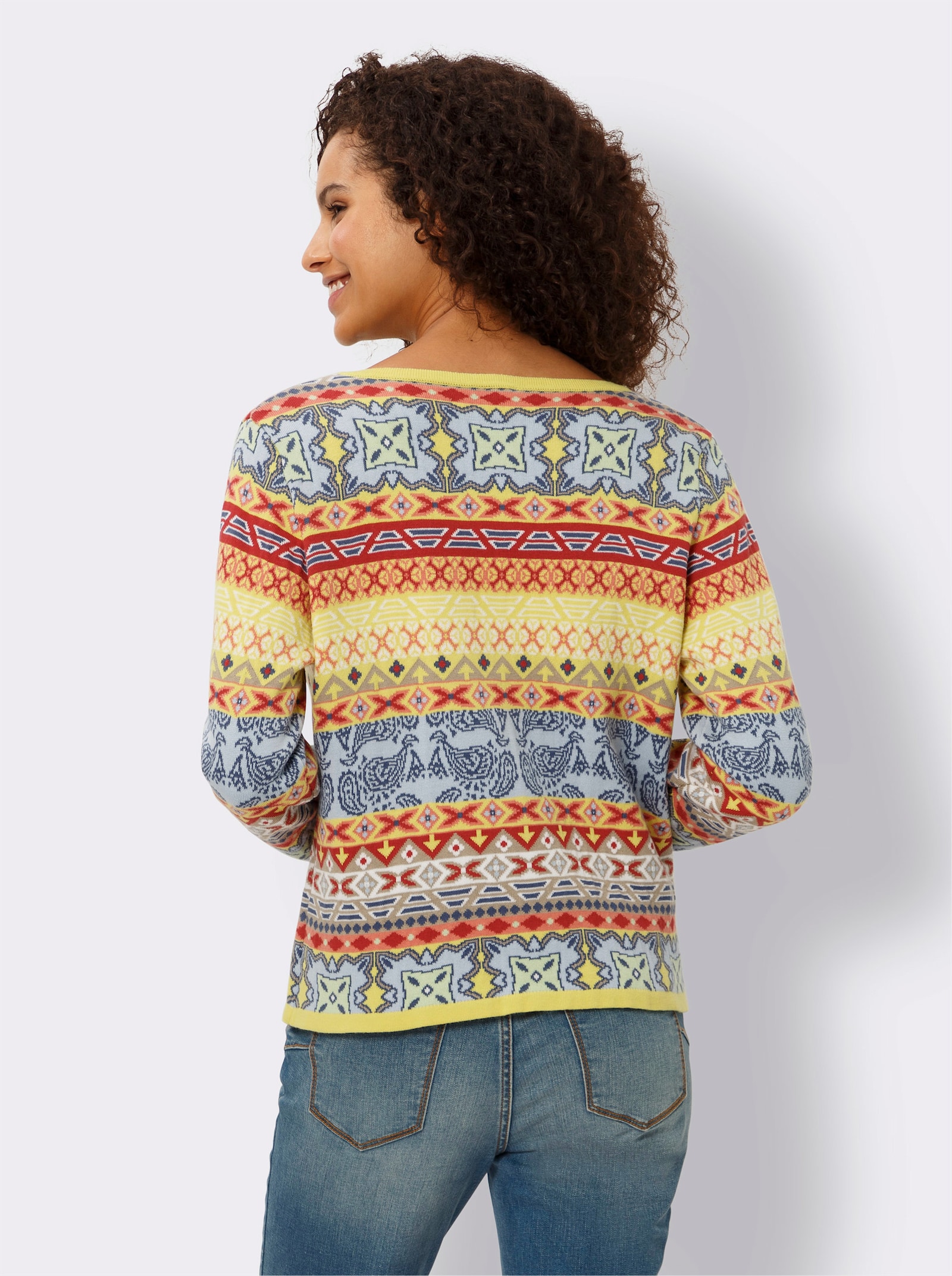 heine Jacquardstrickjacke im bunten Farbmix - limone-eisblau-gemustert