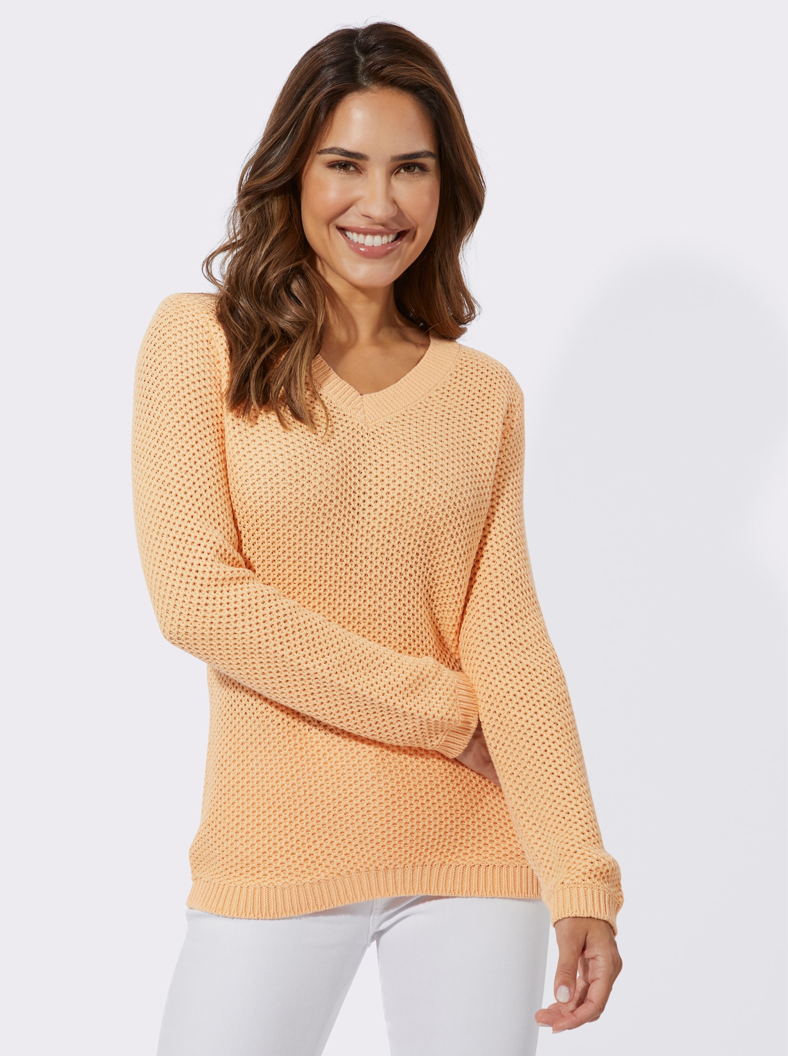 Langarm-Pullover aus reiner Baumwolle - apricot