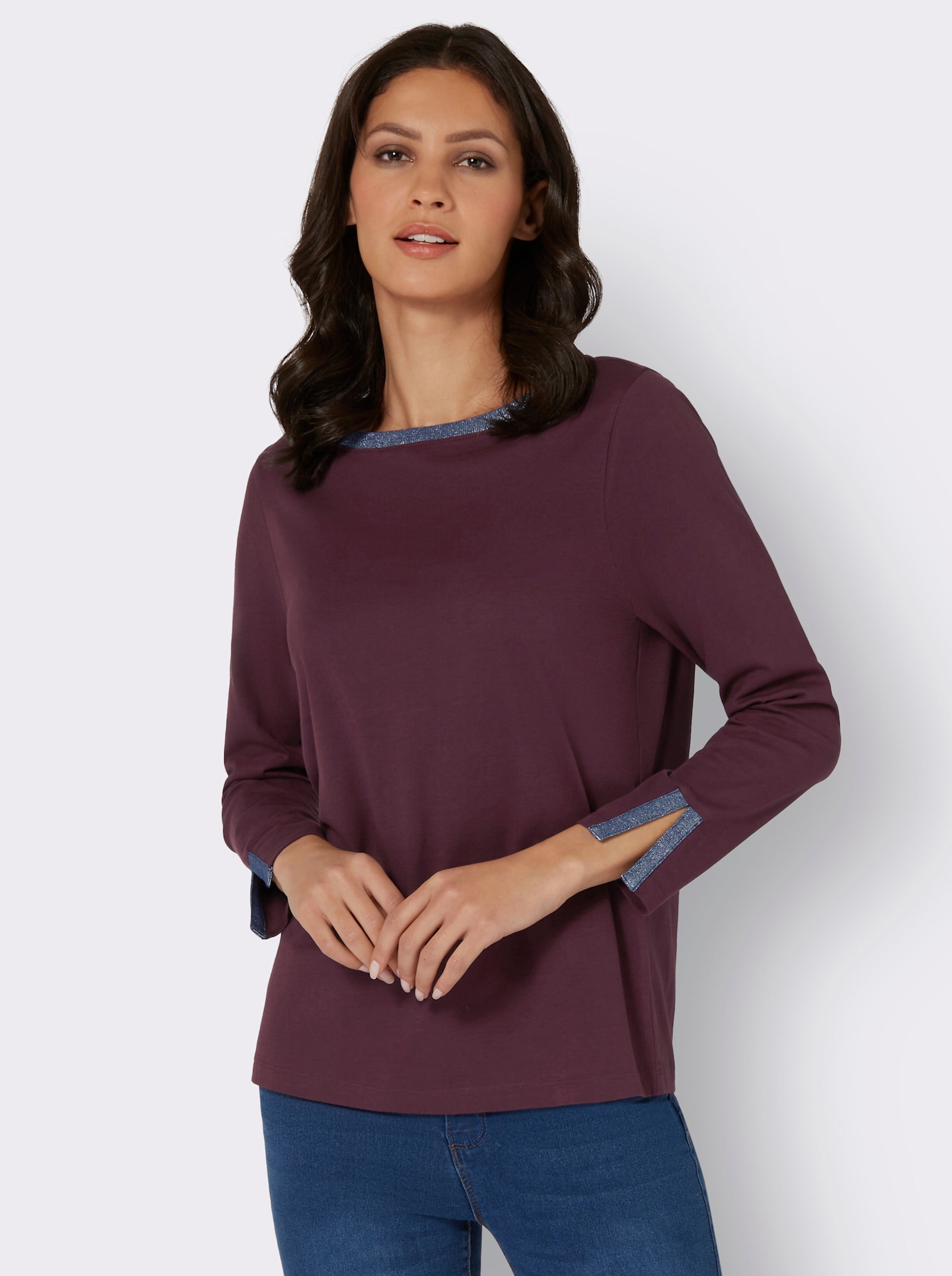 Tričko s dlouhým rukávem a lesklým páskem - burgundská