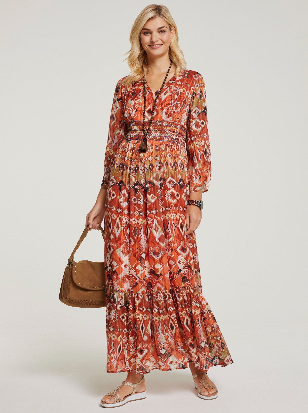 heine Druck-Kleid - orange-bunt