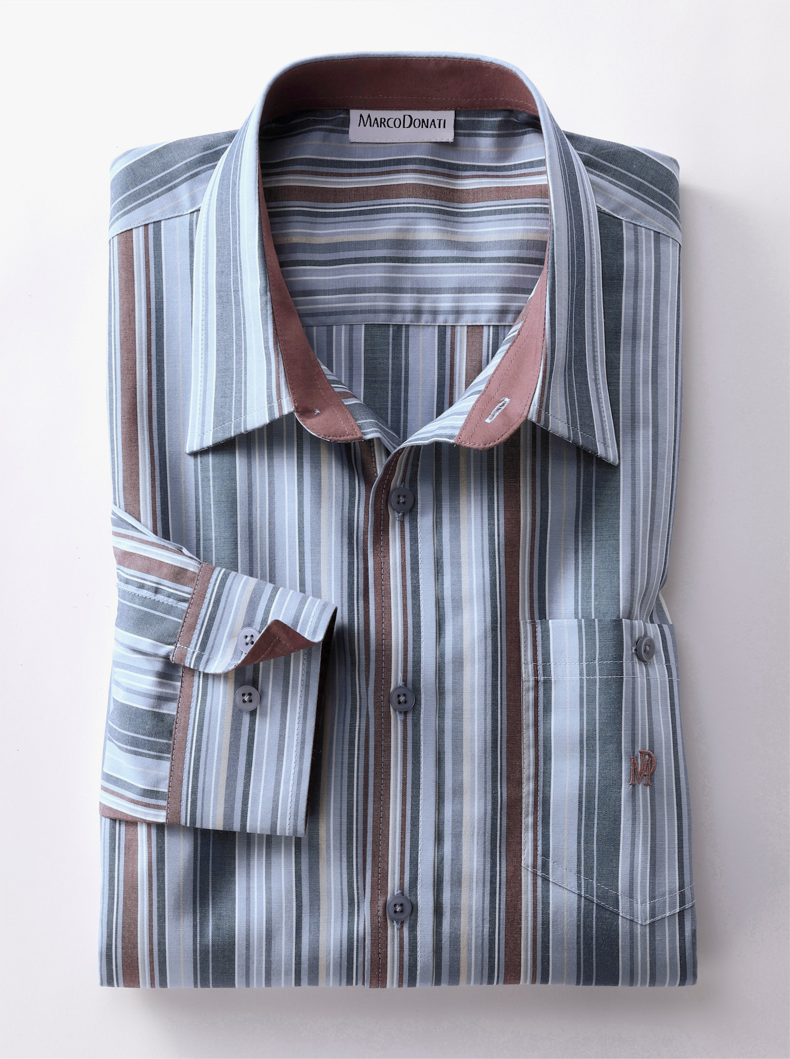 Marco Donati Langarm-Hemd - blau-gestreift