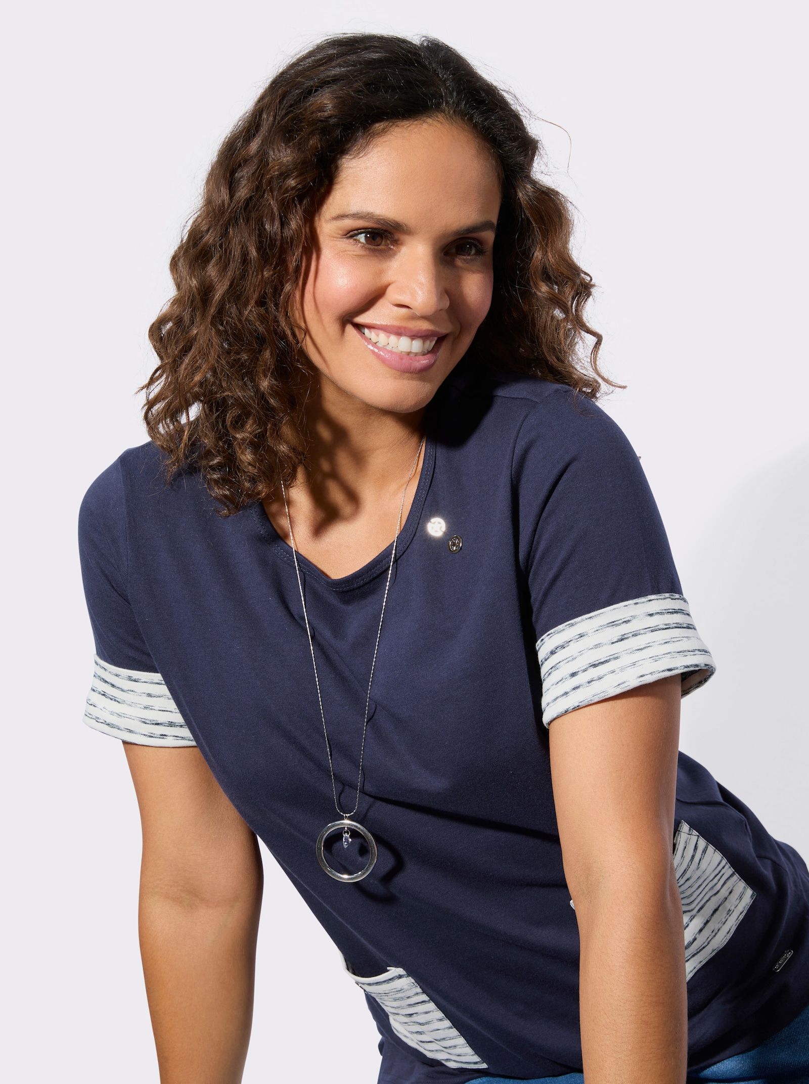 Shirt met korte mouwen en zilverkleurige details - marine