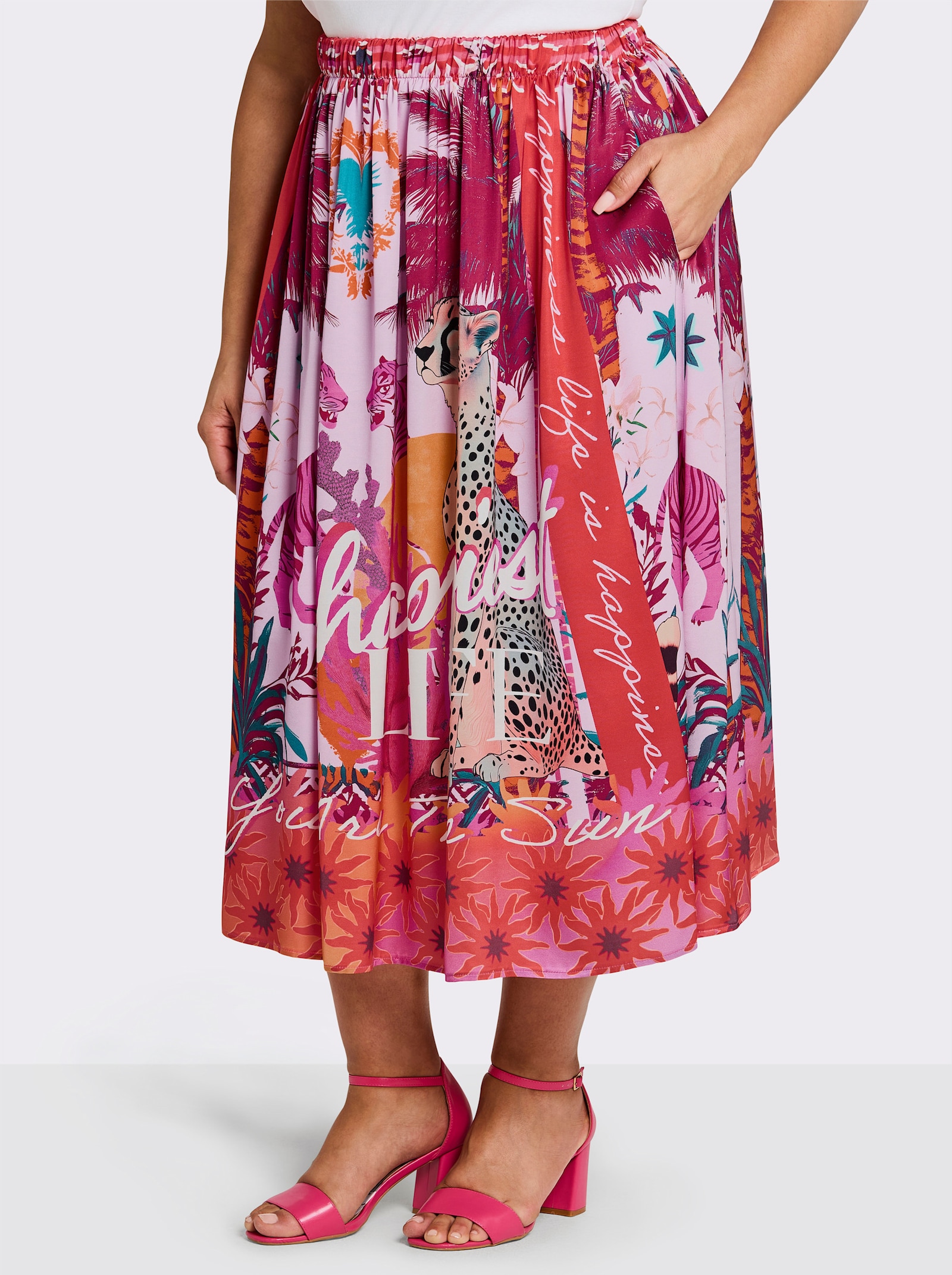 sheego loves miss goodlife Comfortrok met meerkleurige print - roze/oranje bedrukt