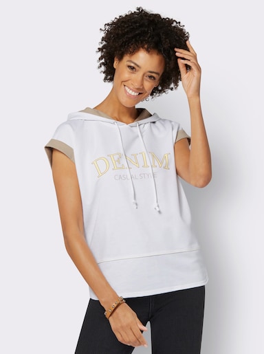 Kapuzenshirt mit Farbkontrasten - weiß-camel