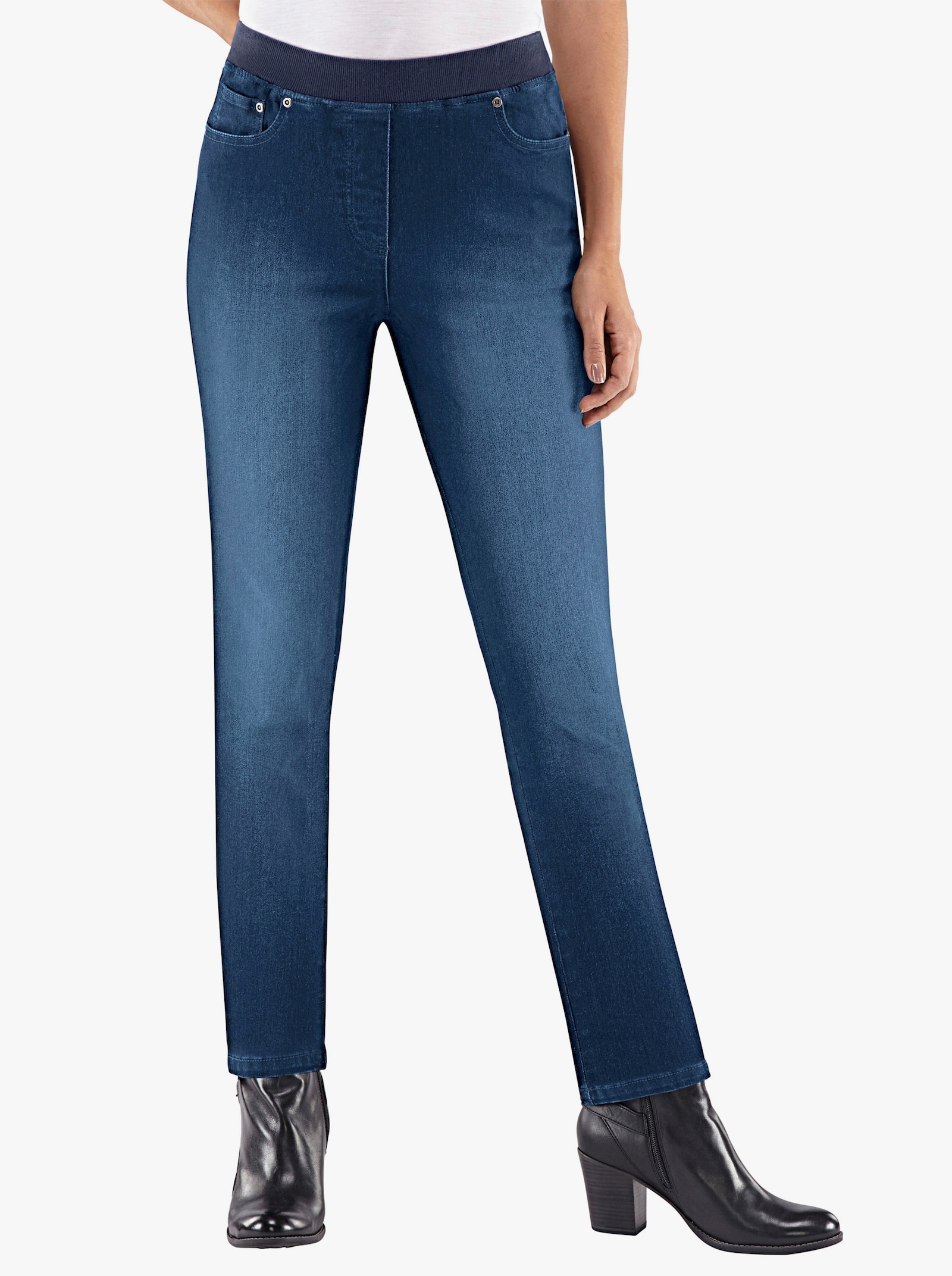 Jean avec ceinture élastique tricotée et côtelée - bleu foncé