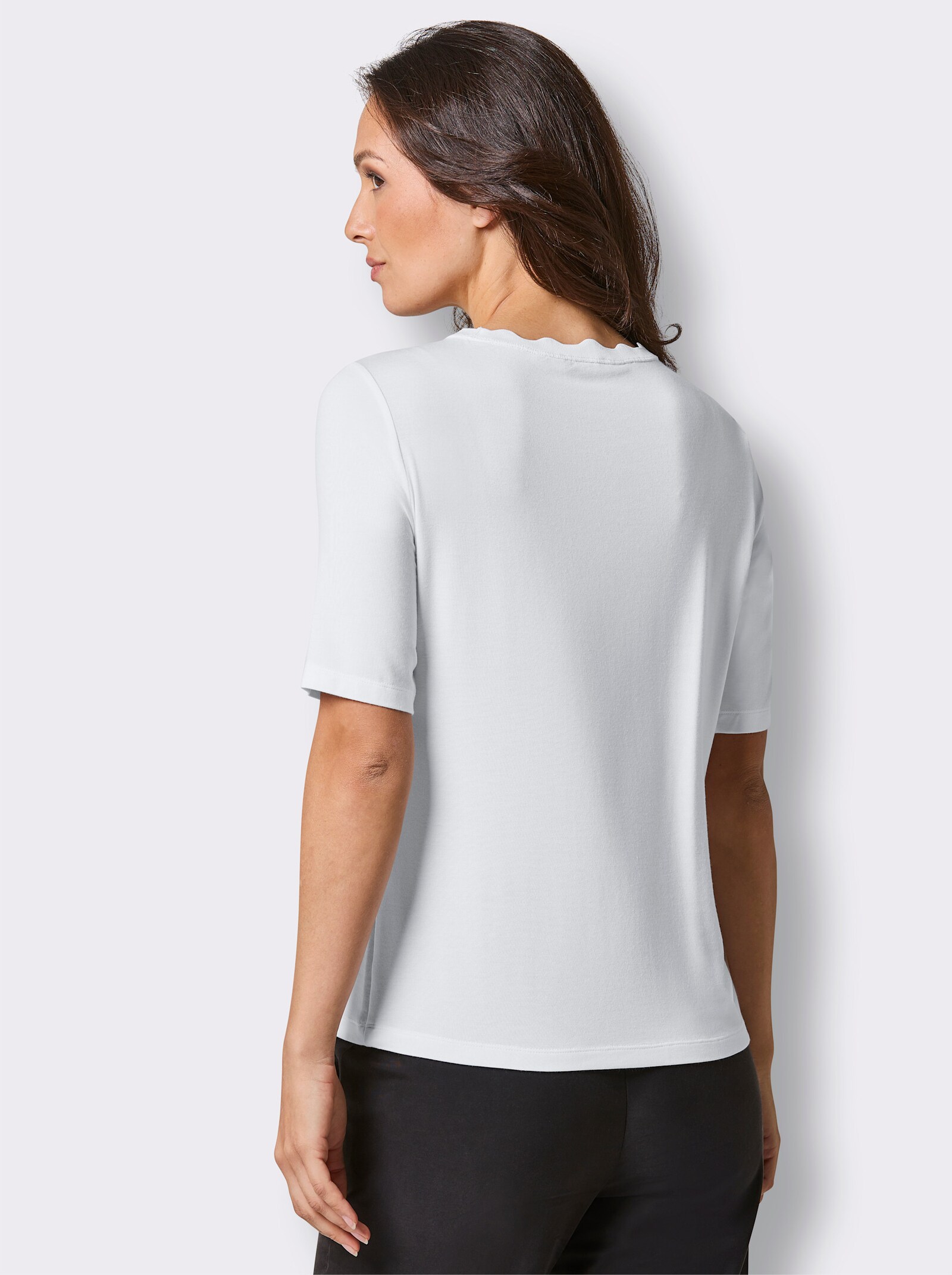 CREATION L PREMIUM Kurzarmshirt mit besticktem Mesh-Einsatz - weiß