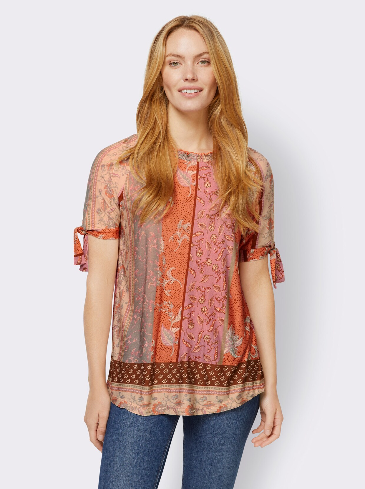 heine Shirt met korte mouwen - papaja/ivoor bedrukt