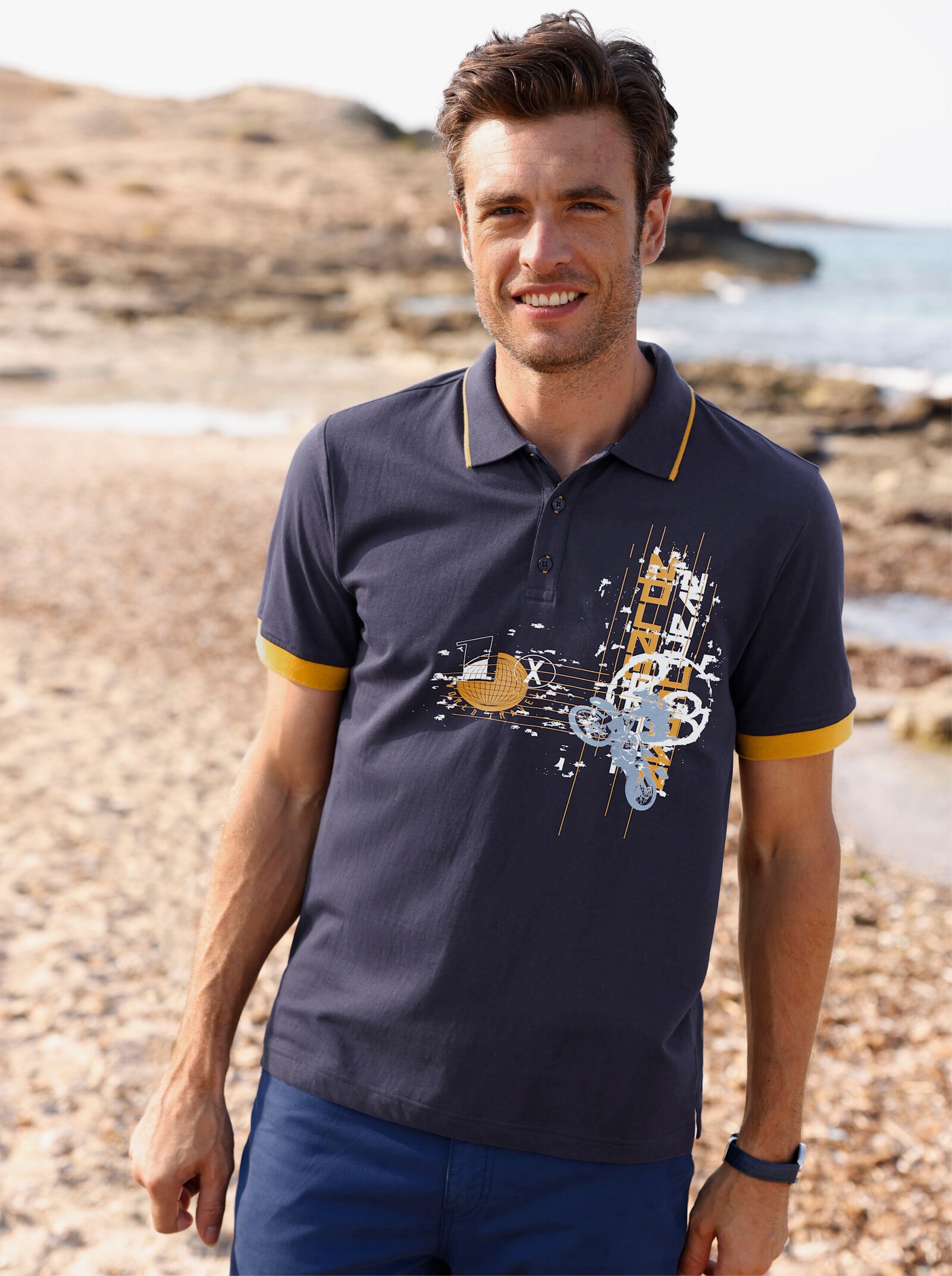 Poloshirt mit Print - marine-bedruckt
