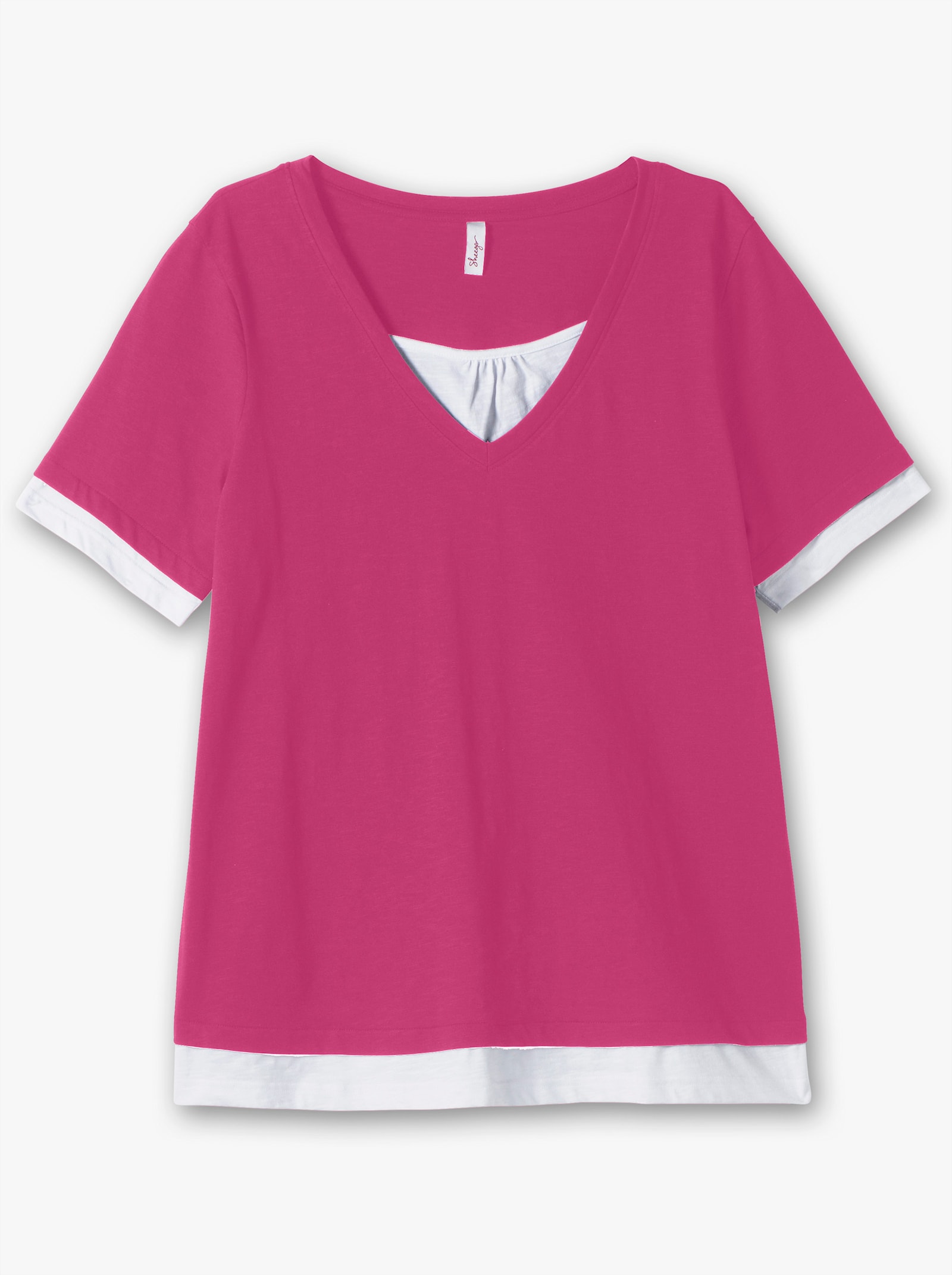 sheego 2-in-1-shirt met V-hals - fuchsia/wit