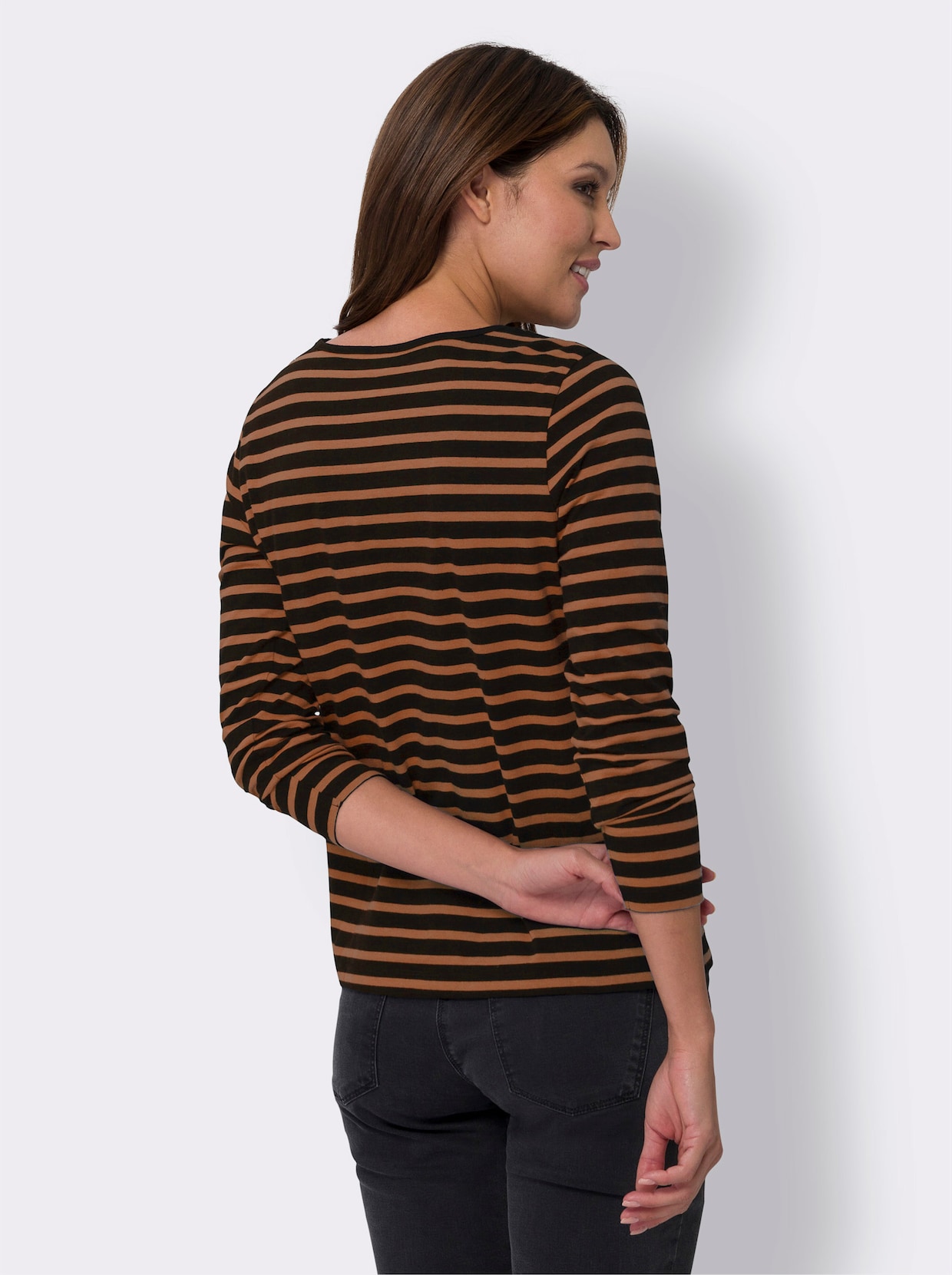 Ringelshirt - cognac-schwarz-geringelt