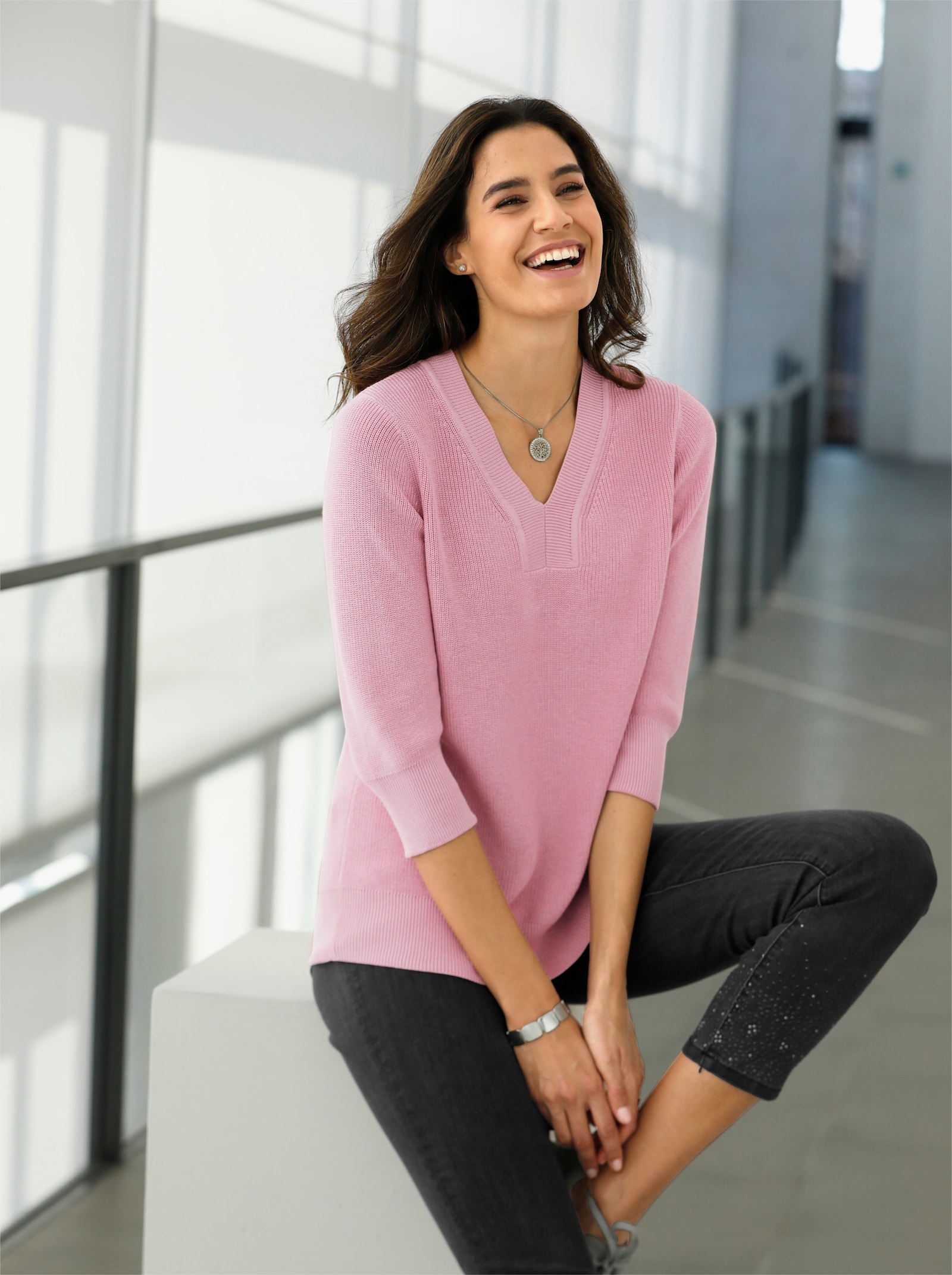 Strickpullover mit 3/4-Ärmeln - hortensie