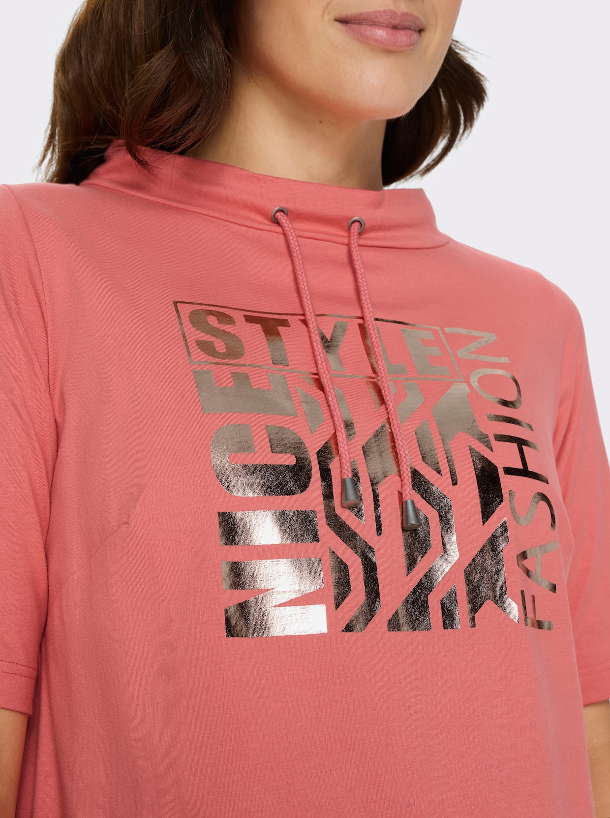 Jerseykleid mit abgerundeten Seitenschlitzen - koralle